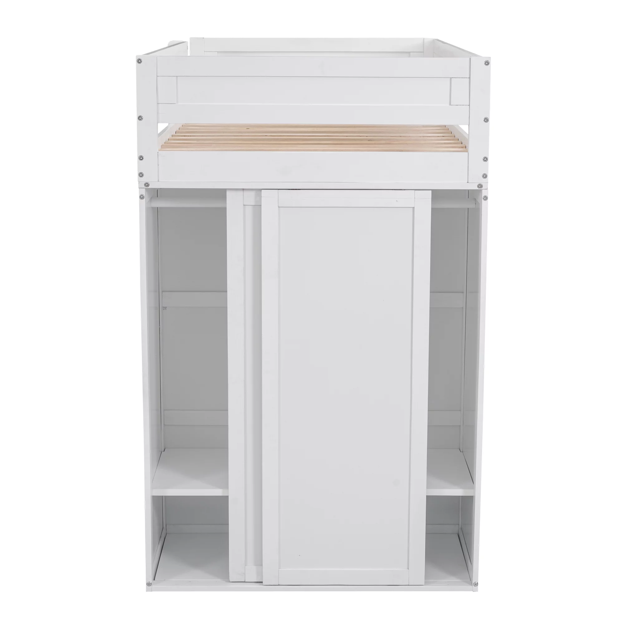 Twin Wood Loft Bed with Wardrobes and 2-Drawer Desk with Cabinet, Loft Twin Bed with Desk for Teenagers, Multiple Functions Bed, Easy to Assemble (White)