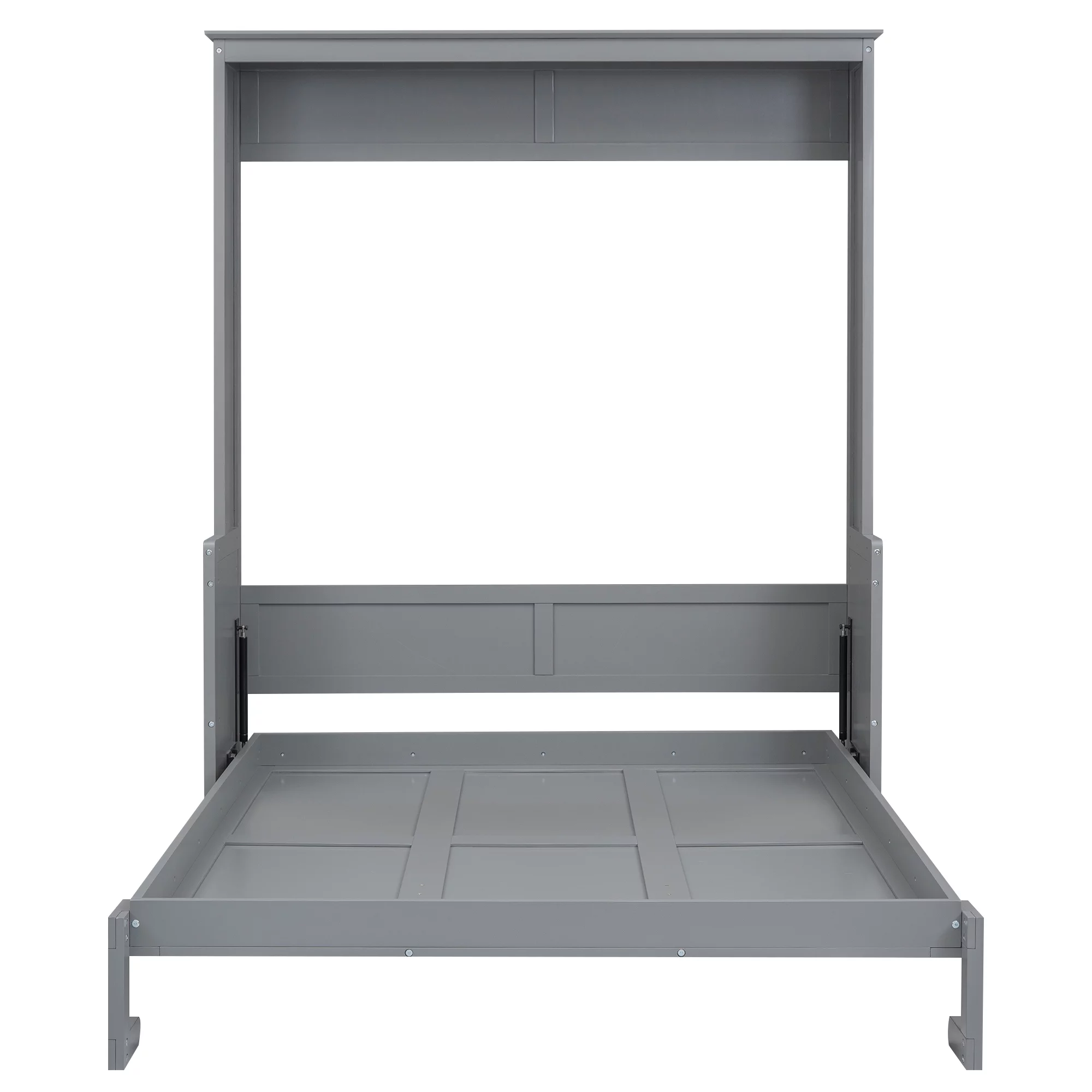 Euroco Queen Size Murphy Bed with Desk and Shelf, Convertible Wall Bed into a Cabinet for Living Room, Guests Room, Space-Saving & Easy Open and Close, Gray