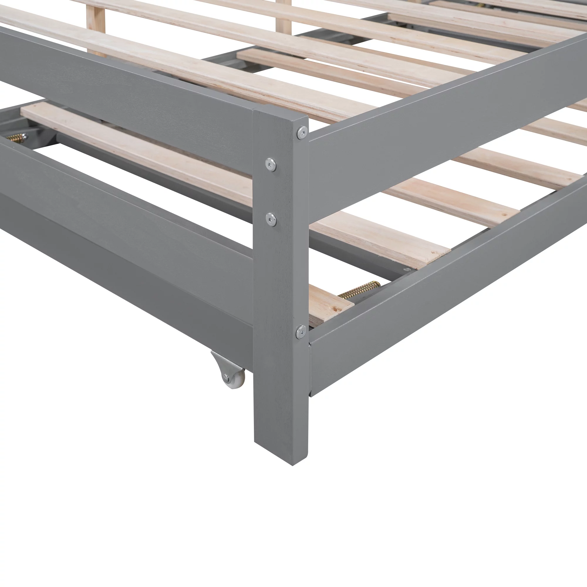 Euroco Wood Full Size Platform Bed with Trundle Frame Set, Wooden Bed Frame with Convertible Trundle Bed for Kids Teens Adulst, Gray