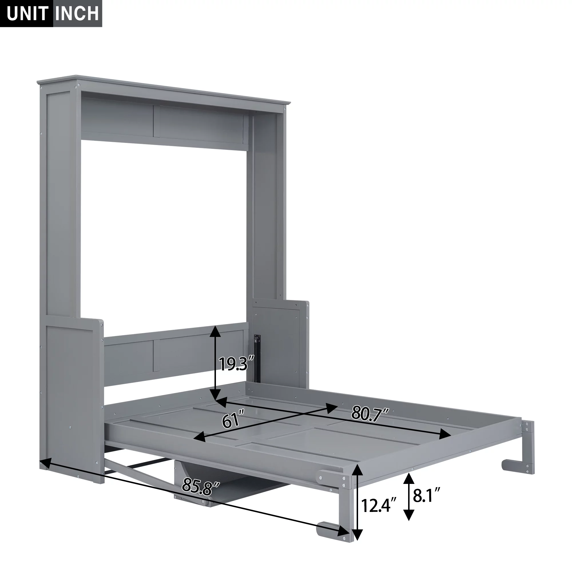 Euroco Queen Size Murphy Bed with Desk and Shelf, Convertible Wall Bed into a Cabinet for Living Room, Guests Room, Space-Saving & Easy Open and Close, Gray