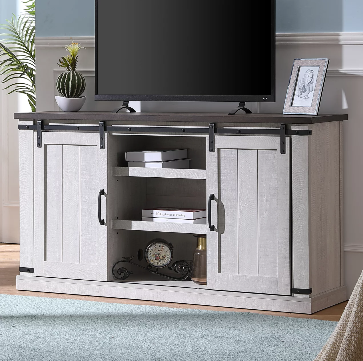 Bestliving Farmhouse Barn Door TV Stand for TVs up to 60