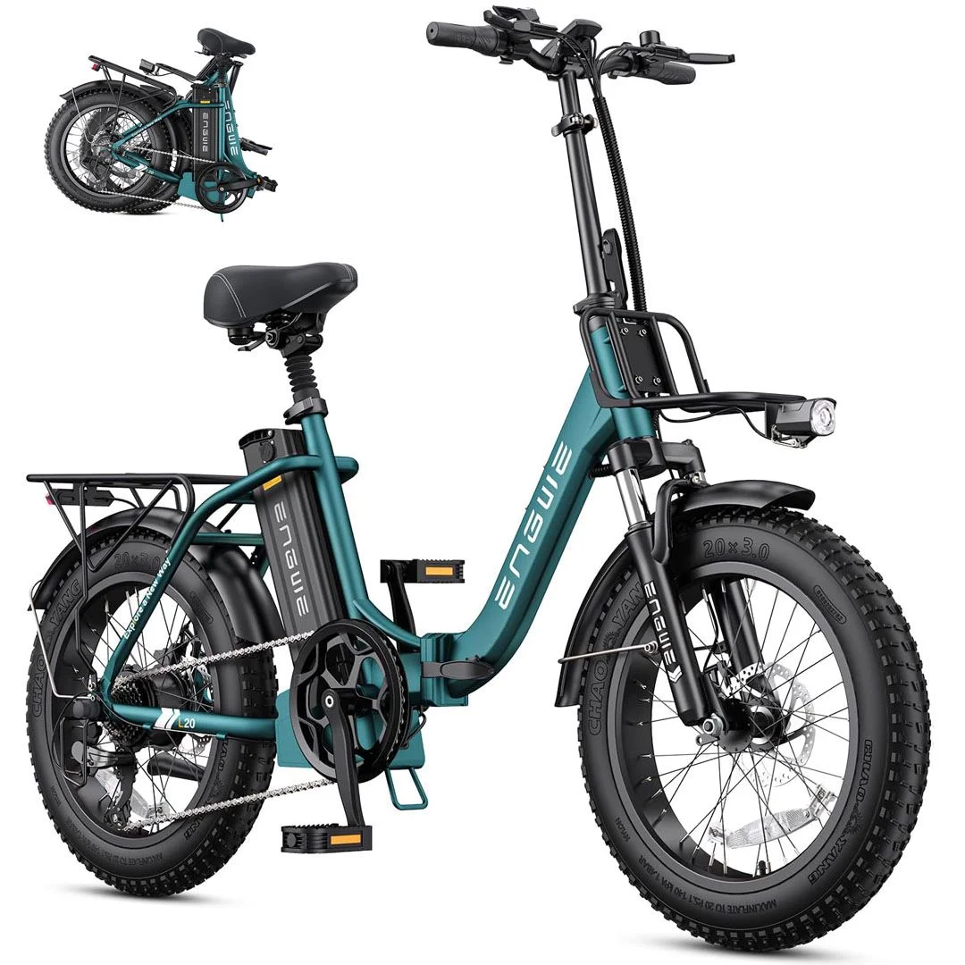 ENGWE Electric Bike for Adults Foldable 20 Inch 1125W Peak Motor E-Bike with 52V 13Ah Battery, Up to 28MPH & 80 Miles Range Electric Bicycle L20 2.0 - Green
