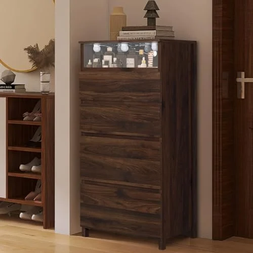 LNboomLife Dresser for Bedroom  4 Drawer Dresser with Mirror and Lights  Modern Tall Chest of Drawers with  Organizer for Small Space  Bedroom  Entryway  Living Room (White)