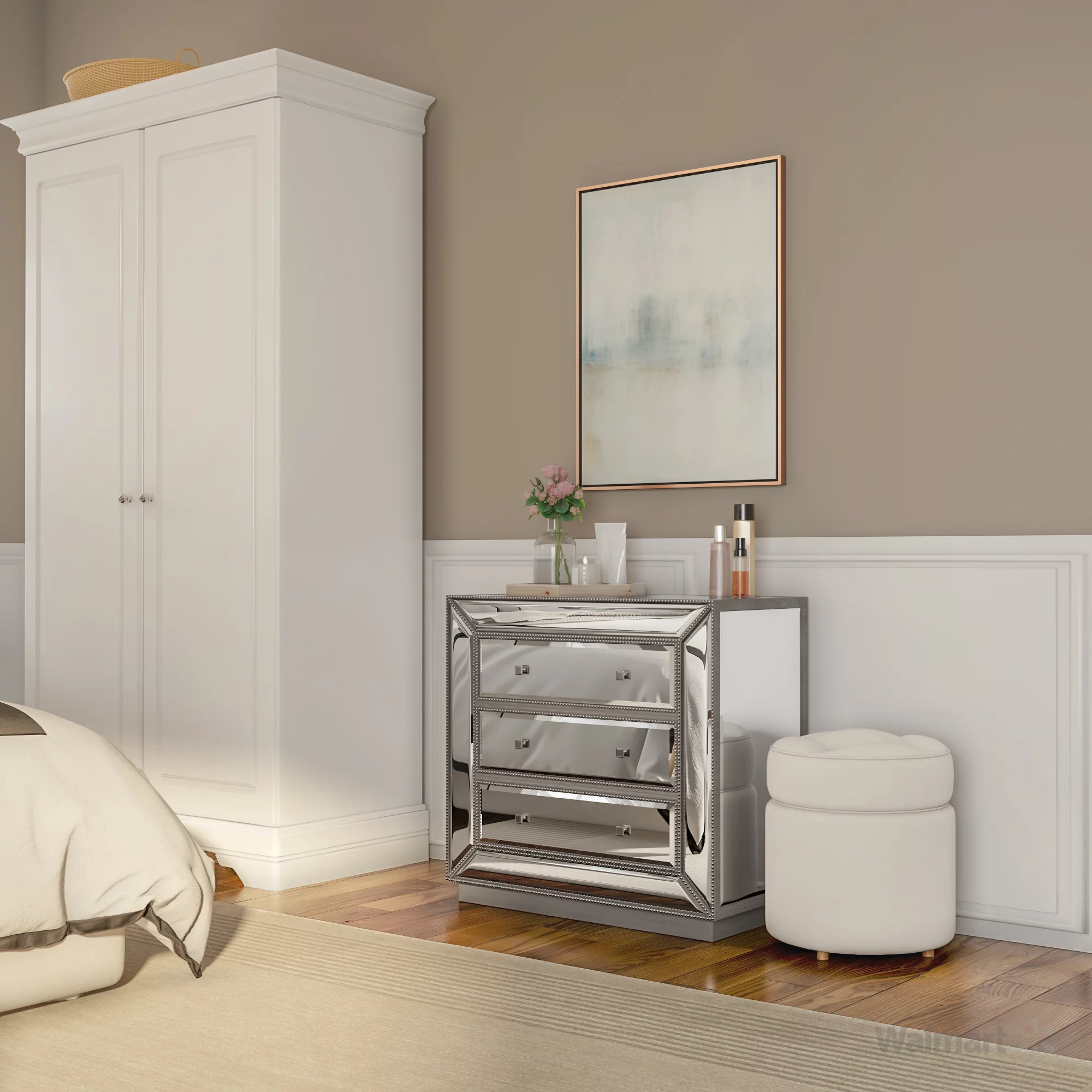 Baxton Studio Edeline Hollywood Regency Glamour Style Mirrored 3-Drawer Cabinet