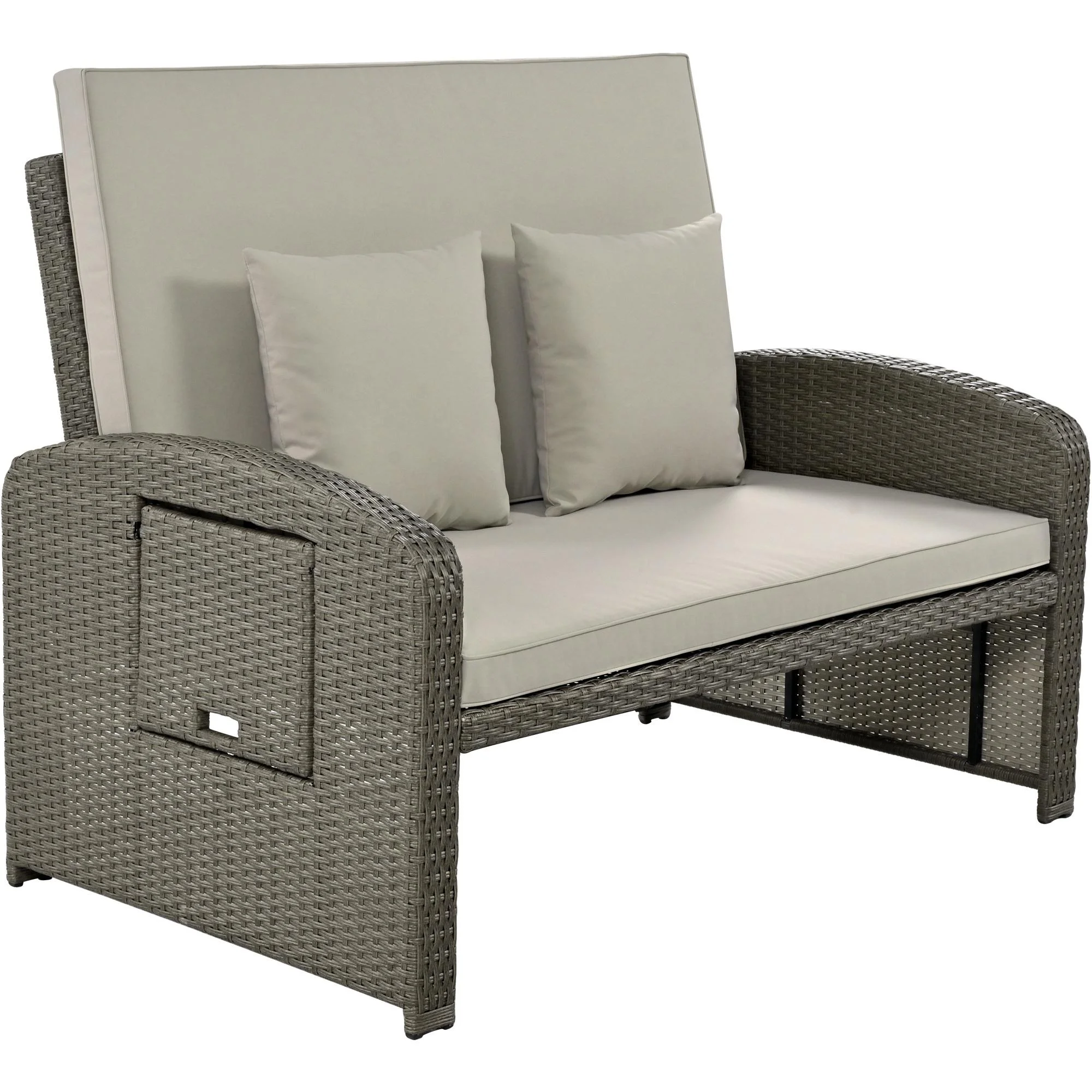 Rattan Double Chaise Lounge, 2-Person Reclining Outdoor Daybed with Adjustable Back, Cushions and Furniture Cover, Wicker Furniture,Patio Seating Set for Backyard Poolside Deck, Gray