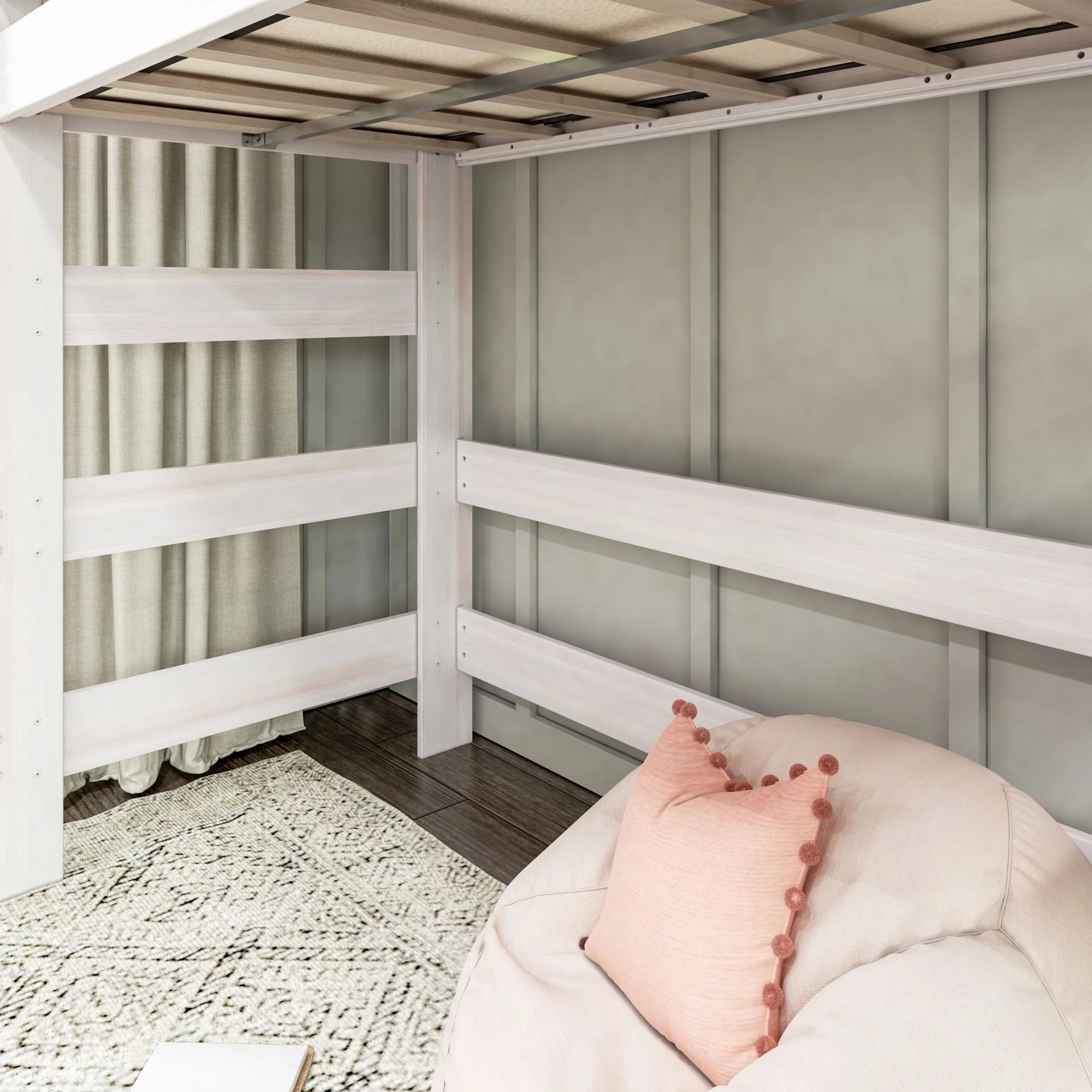Max & Lily Modern Farmhouse High Loft Bed, Solid Wood Twin Loft Bed Frame for Kids, White Wash