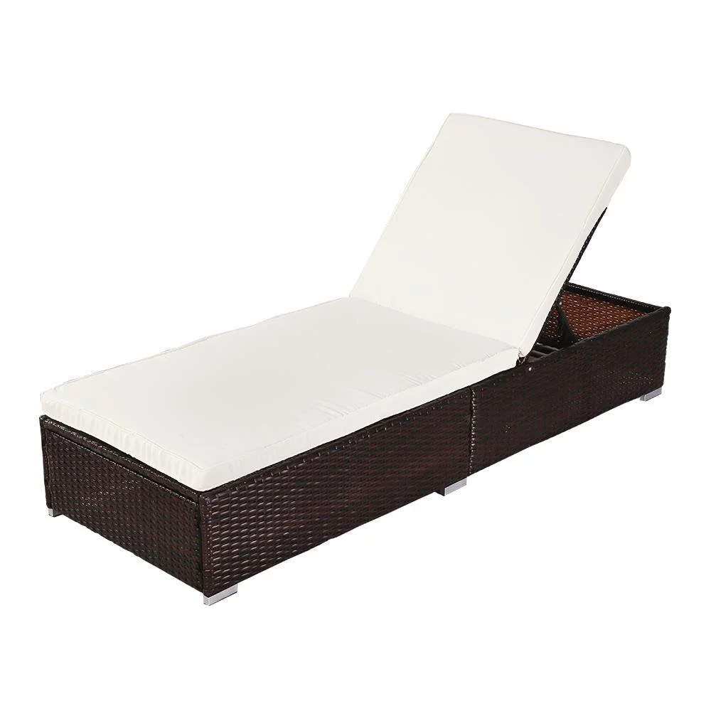 UbesGoo Outdoor Leisure Rattan Furniture Pool Bed / Chaise Chair, Patio Furniture Pool Lounger with Adjustable Backrest, Brown