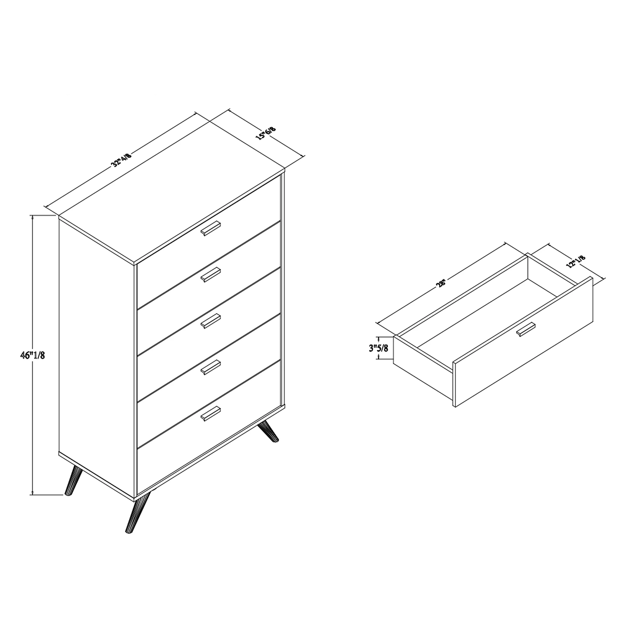 Baxton Studio Kelson Modern and Contemporary Dark Grey and Gold Finished Wood 5-Drawer Chest