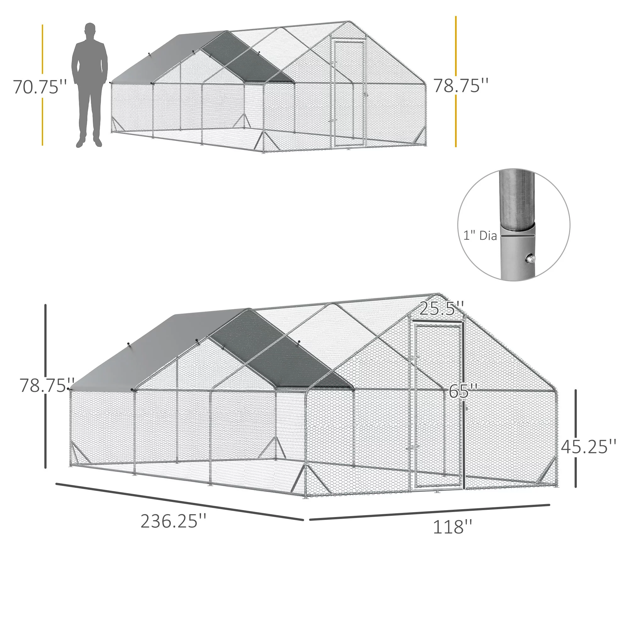 PawHut Galvanized Metal Chicken Coop Walk-in Enclosure w/ Cover for Outdoor