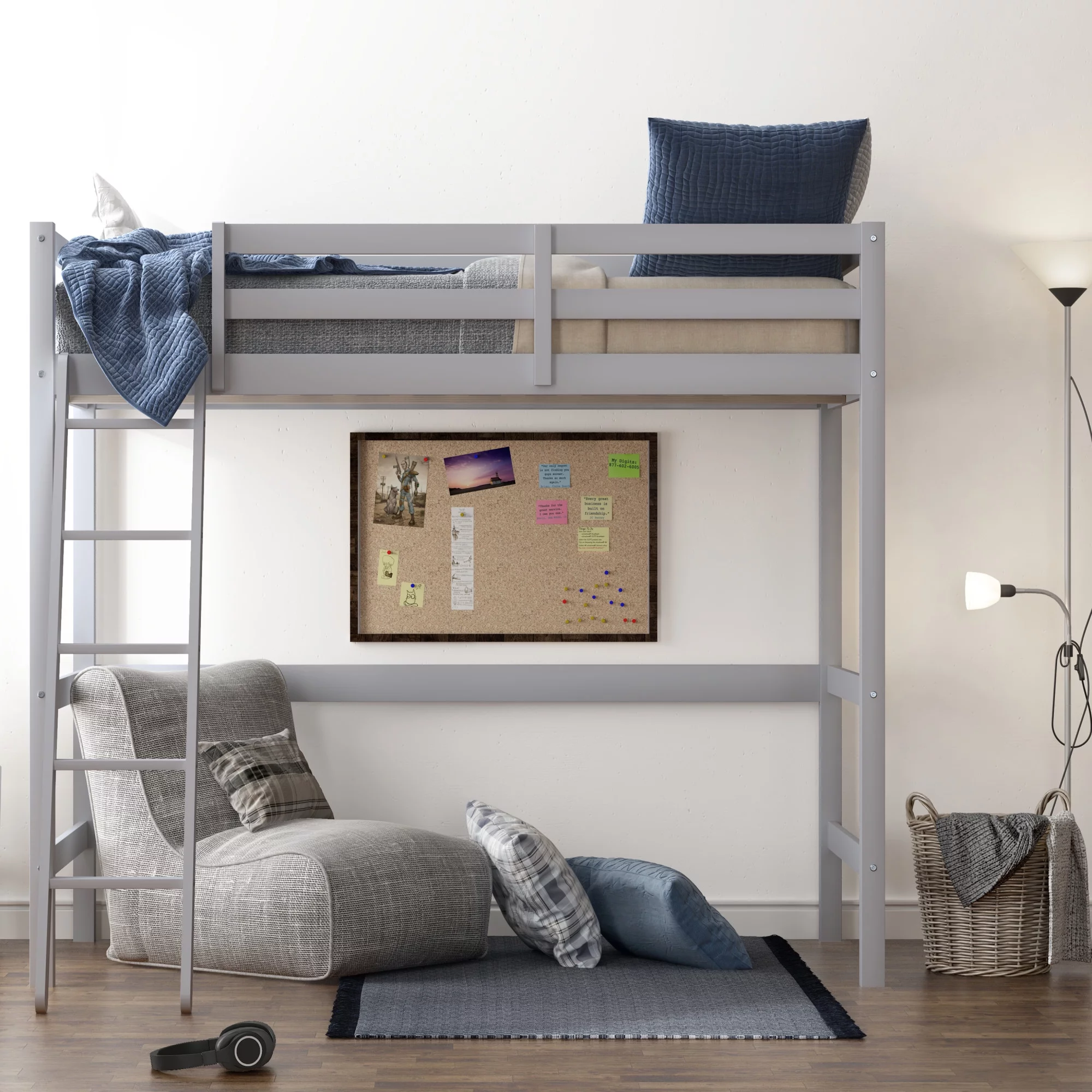Hillsdale Campbell Wood Full Loft Bunk Bed with Ladder, up to 350 lbs Capacity, Gray