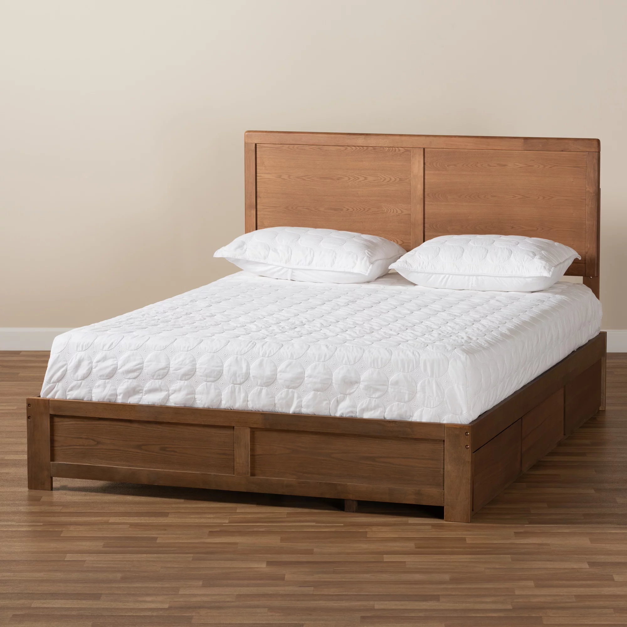 Baxton Studio Aras Modern and Contemporary Transitional Ash Walnut Brown Finished Wood Full Size 3-Drawer Platform Storage Bed