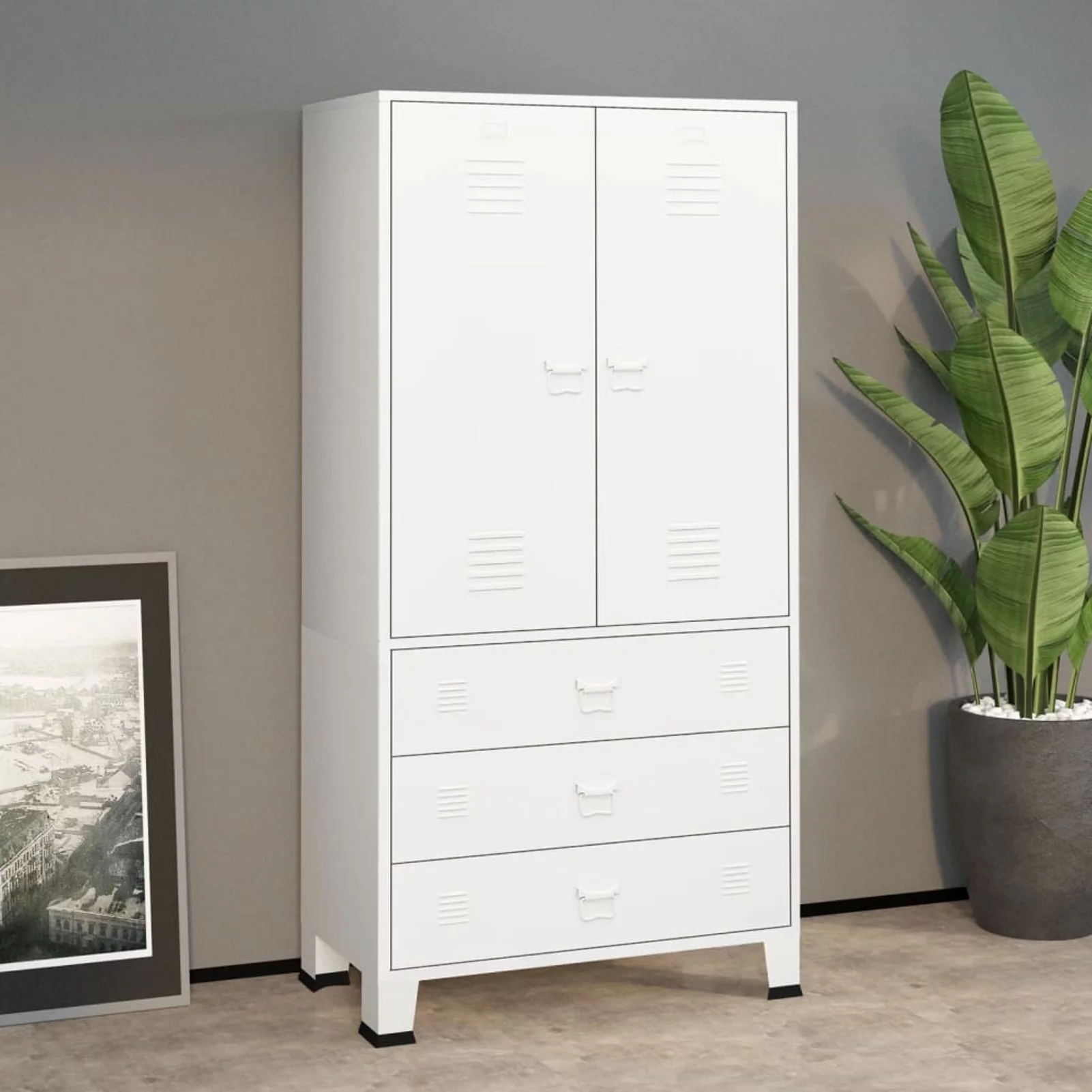 moobody Wardrobe with Hanging Rod, Storage Shelves and Drawers Industrial Metal Wardrobe Armoire Cloth Organizer Cabinet for Bedroom Home Funiture 35.4 x 19.7 x 70.9 Inches (W x D x H)