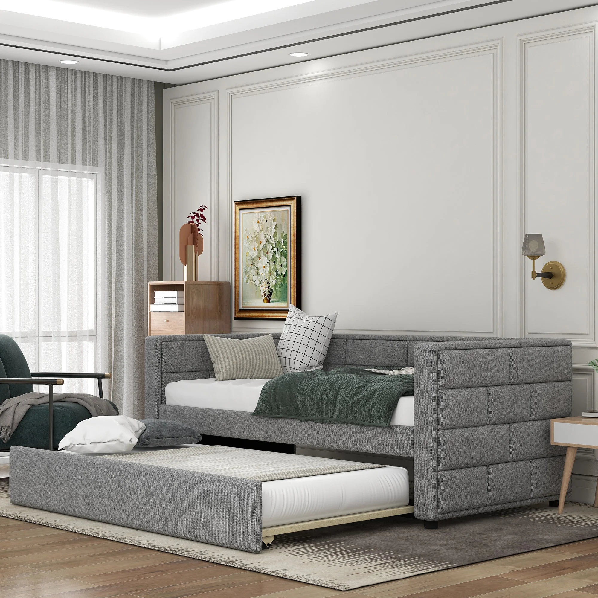 Devo Twin Size Daybed with Trundle - Gray