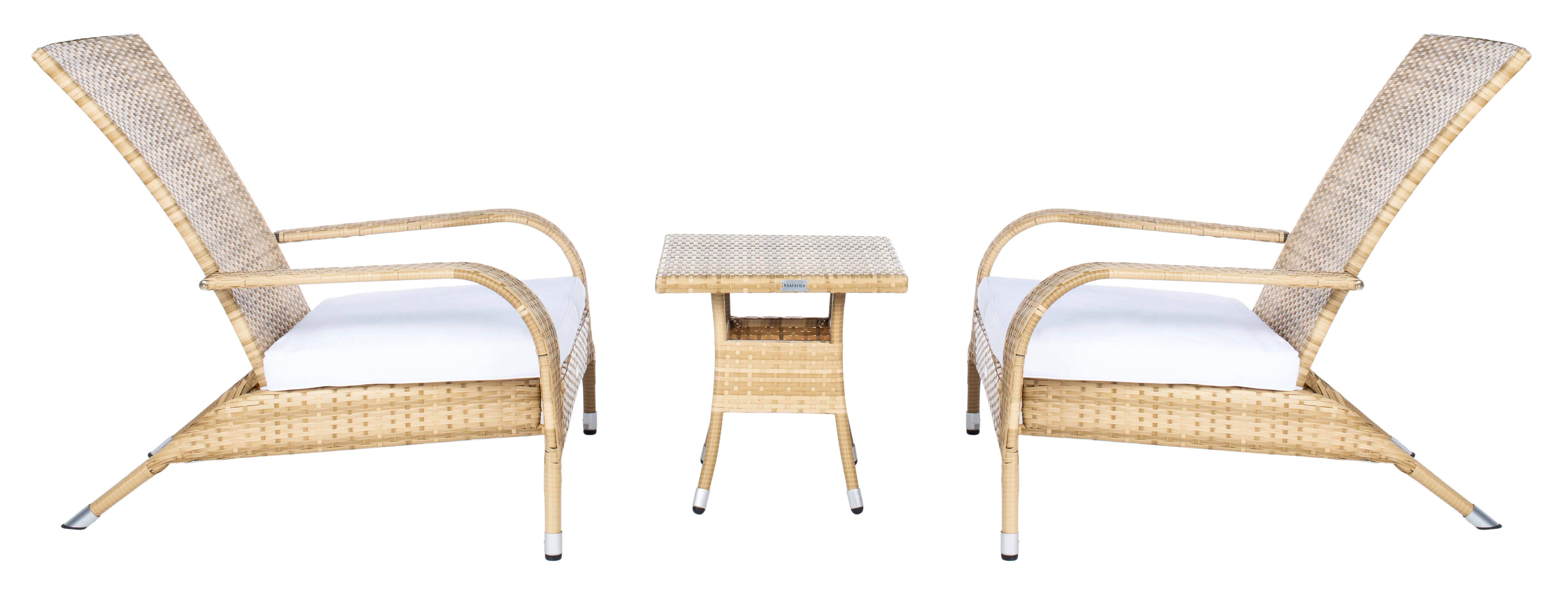 SAFAVIEH Edna Outdoor Patio 3 Piece Lounge Set, Natural/White