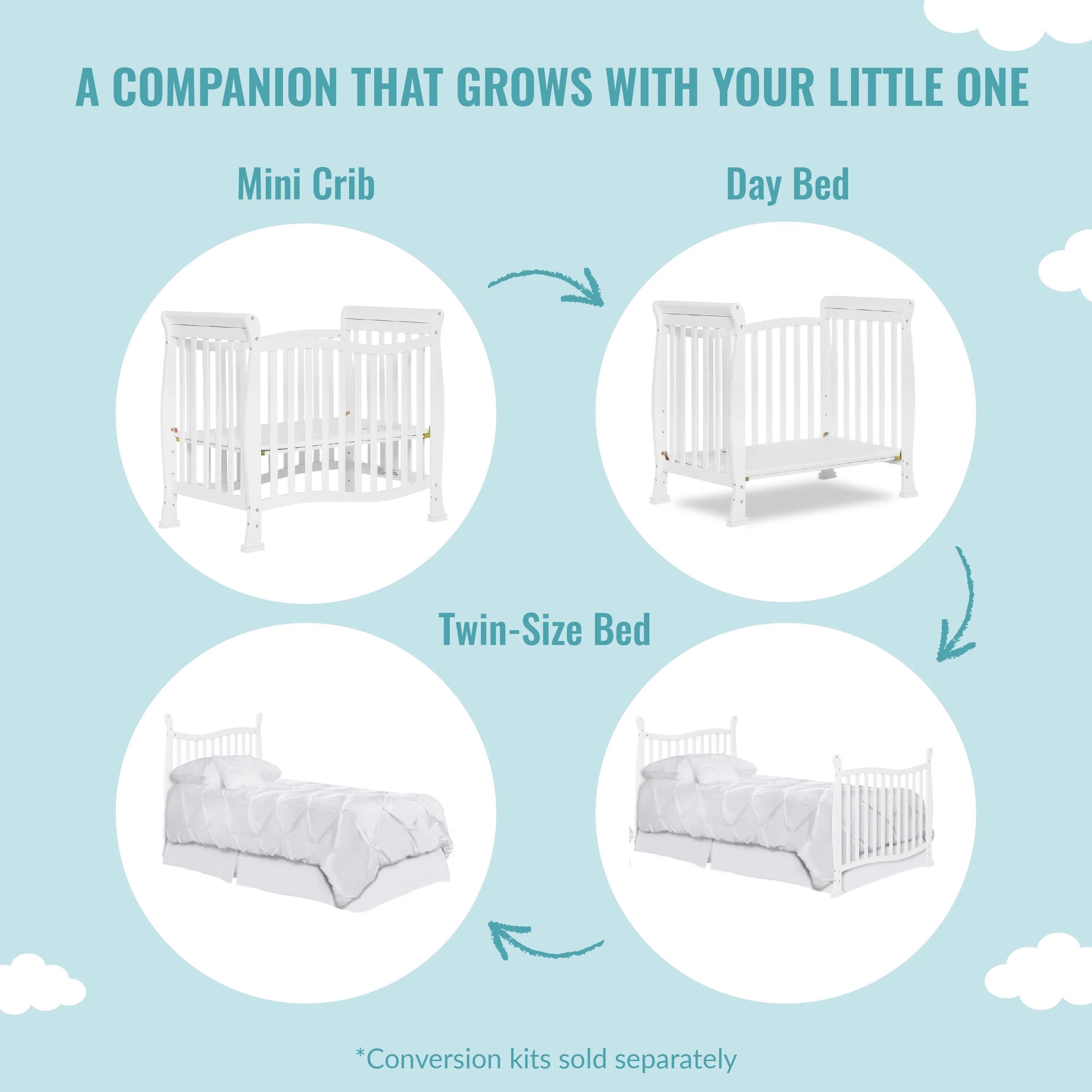 Dream On Me Piper 4-in-1 Convertible Mini Crib, White
