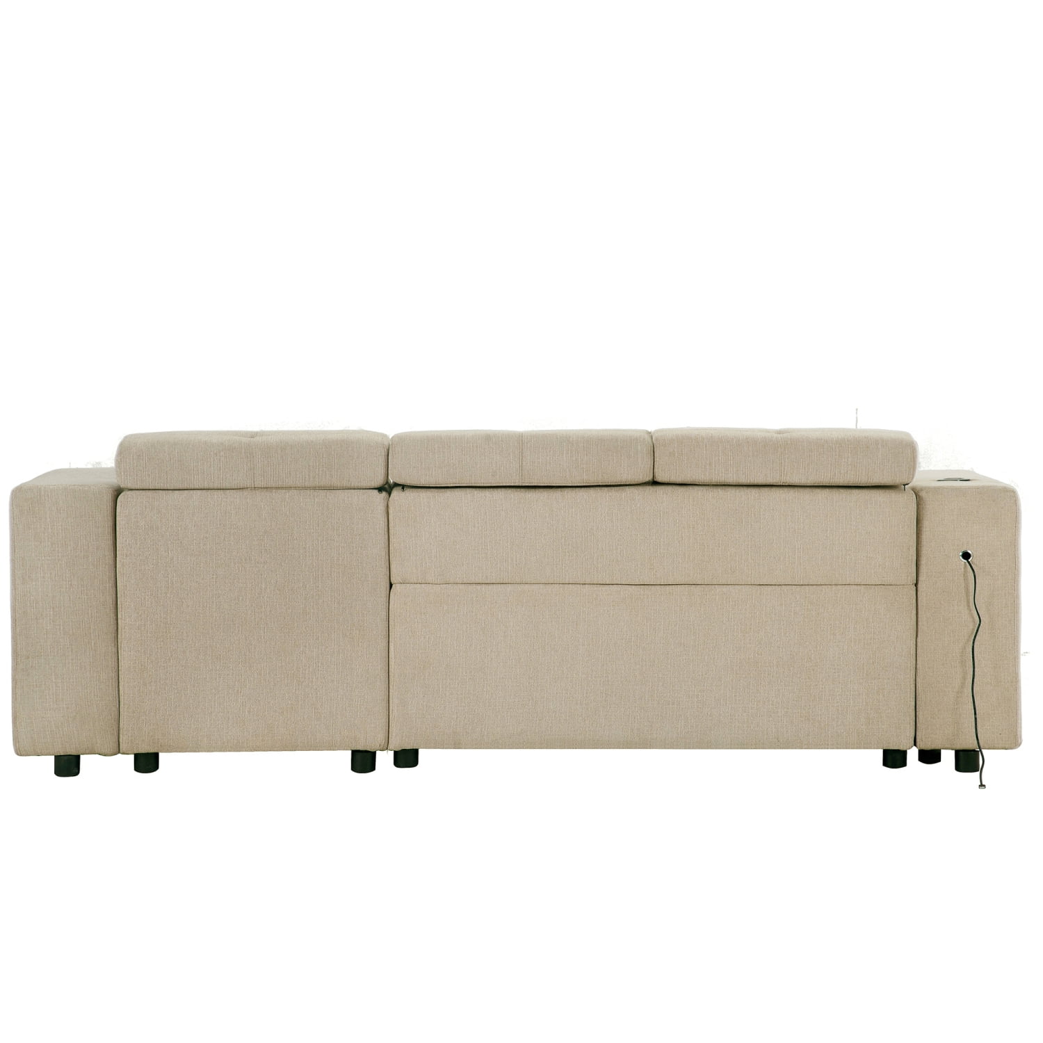 Churanty Pull Out Couch Bed with Storage and Cup Holder Sectional Sleeper Sofa with Wireless Charging L Shaped Couch with Adjustable Headrest Convertible Sofa Bed for Living Room,Beige