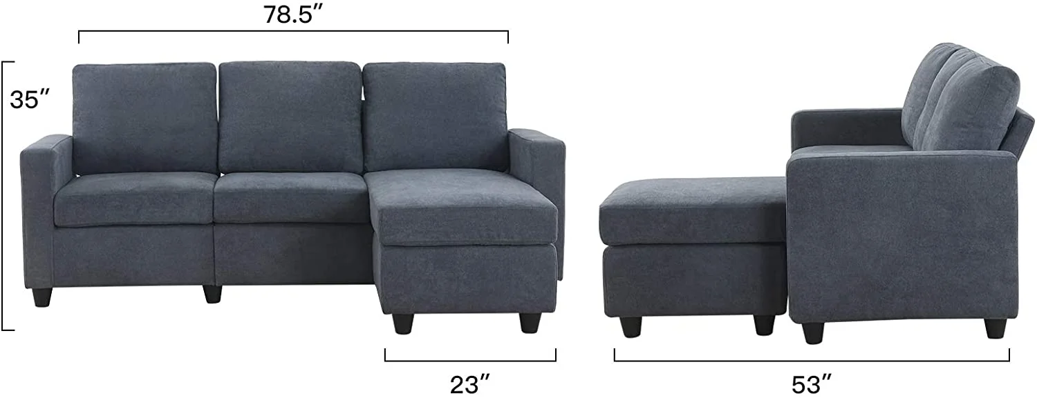 HONBAY Convertible Sectional Sofa Couch, L-Shaped Couch with Modern Linen Fabric for Small Space Dark Grey