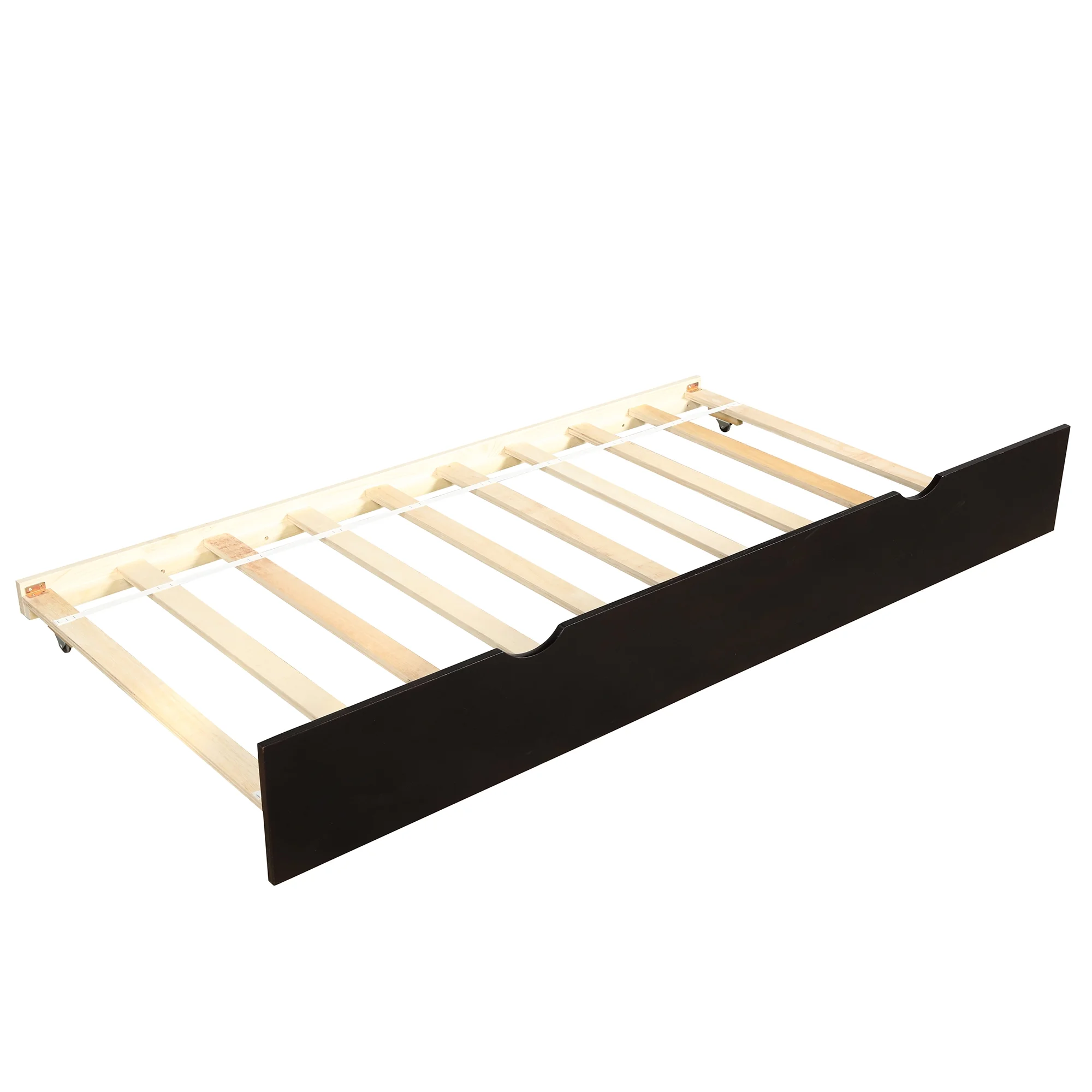 Royard Oaktree Twin Size Daybed with Trundle Wood Day Bed Sofa Bed with Guardrails and Slats for Bedroom, Living Room, Espresso