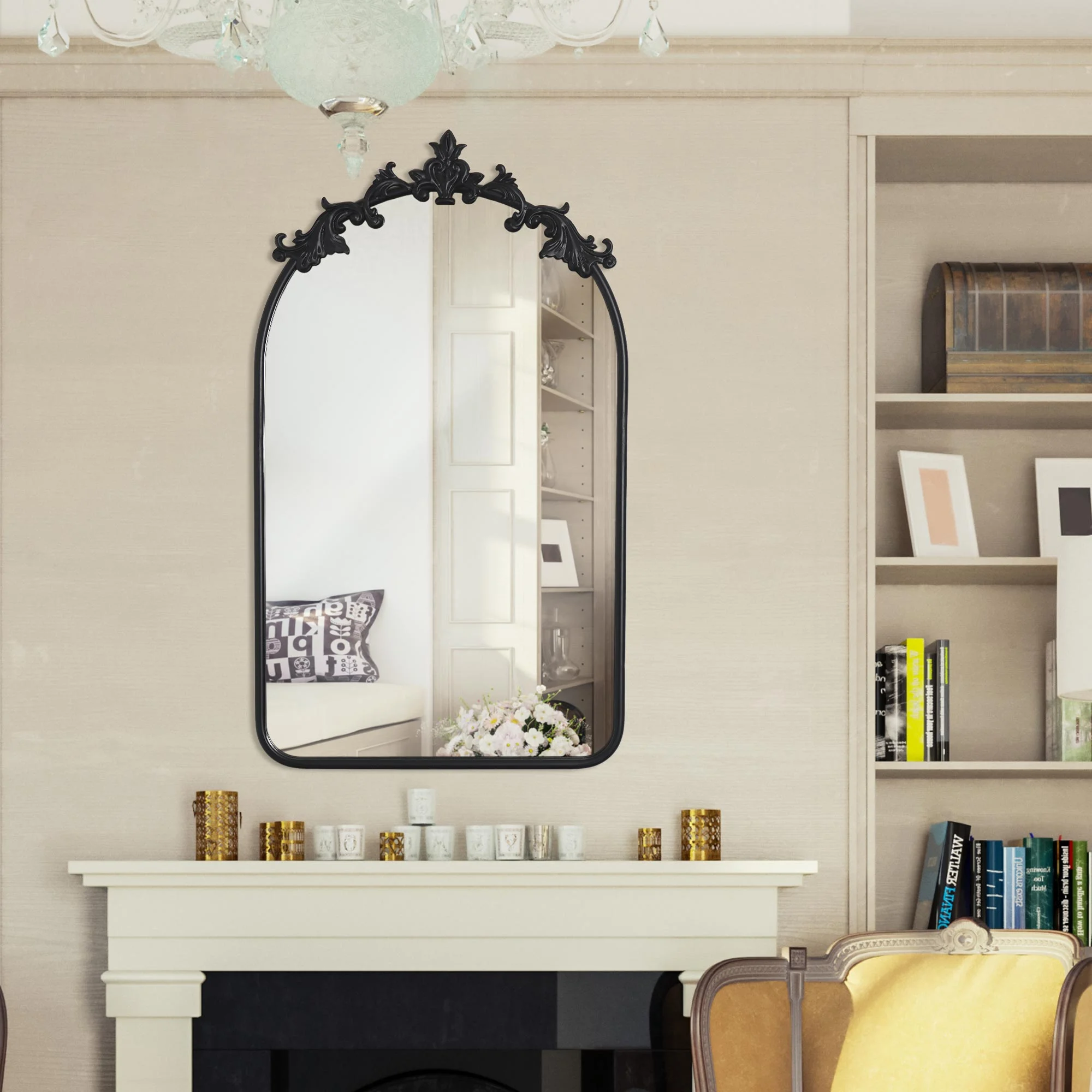 Head West Arch Black Ornate Metal Framed Accent Wall Mirror- 22