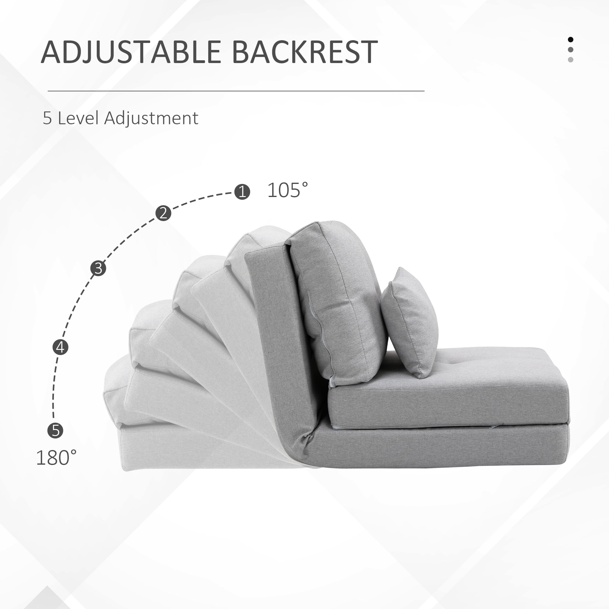 HOMCOM 2-in-1 Floor Adult Lazy Sofa Bed with 5 Position Adjustable Backrest, Light Gray