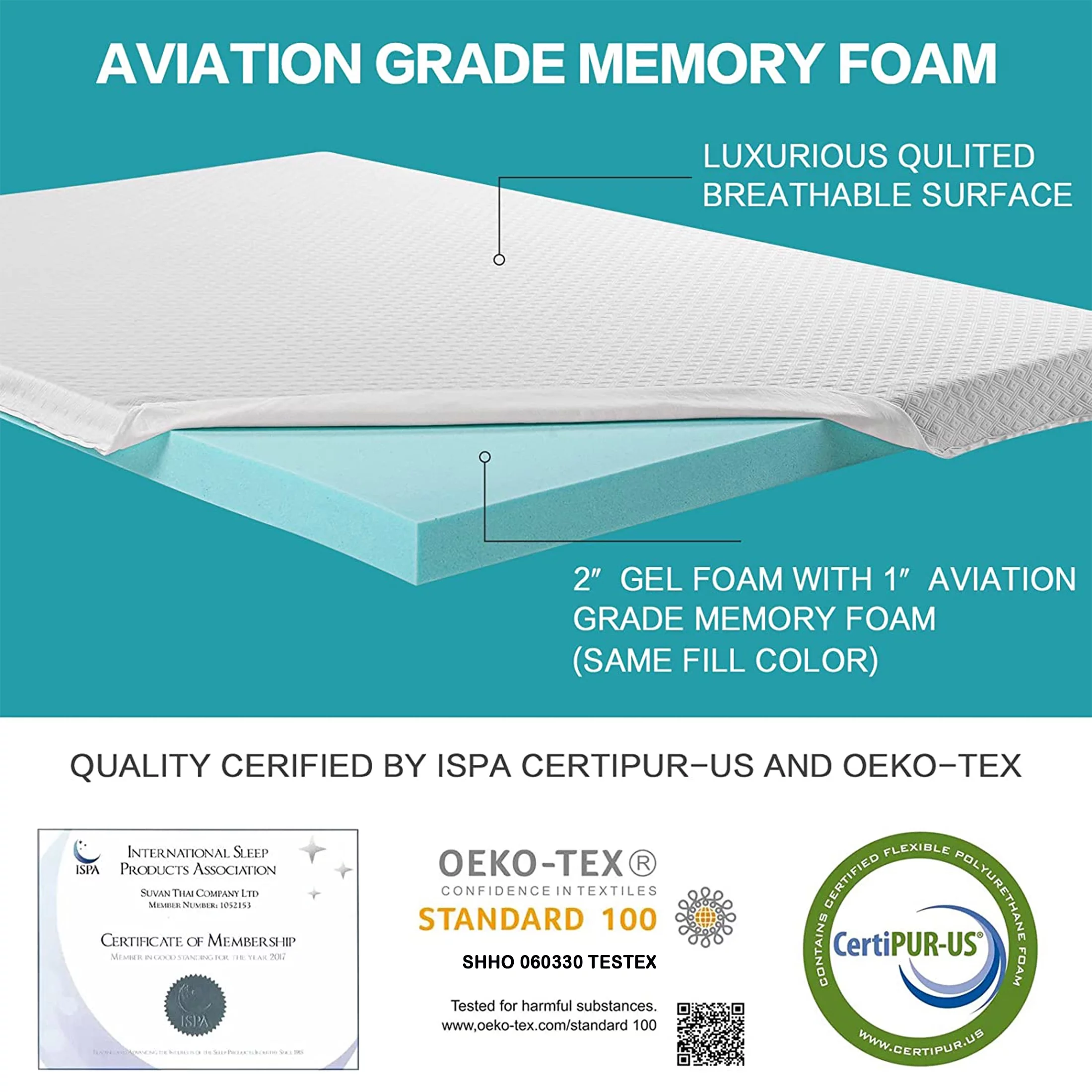 INGALIK 3 Inch Gel Memory Foam Mattress Topper Queen Size, Mattress Pad Cover for Pressure Relief, Bed Topper with Removable Rayon Made from Bamboo Cover, Soft & Breathable, White