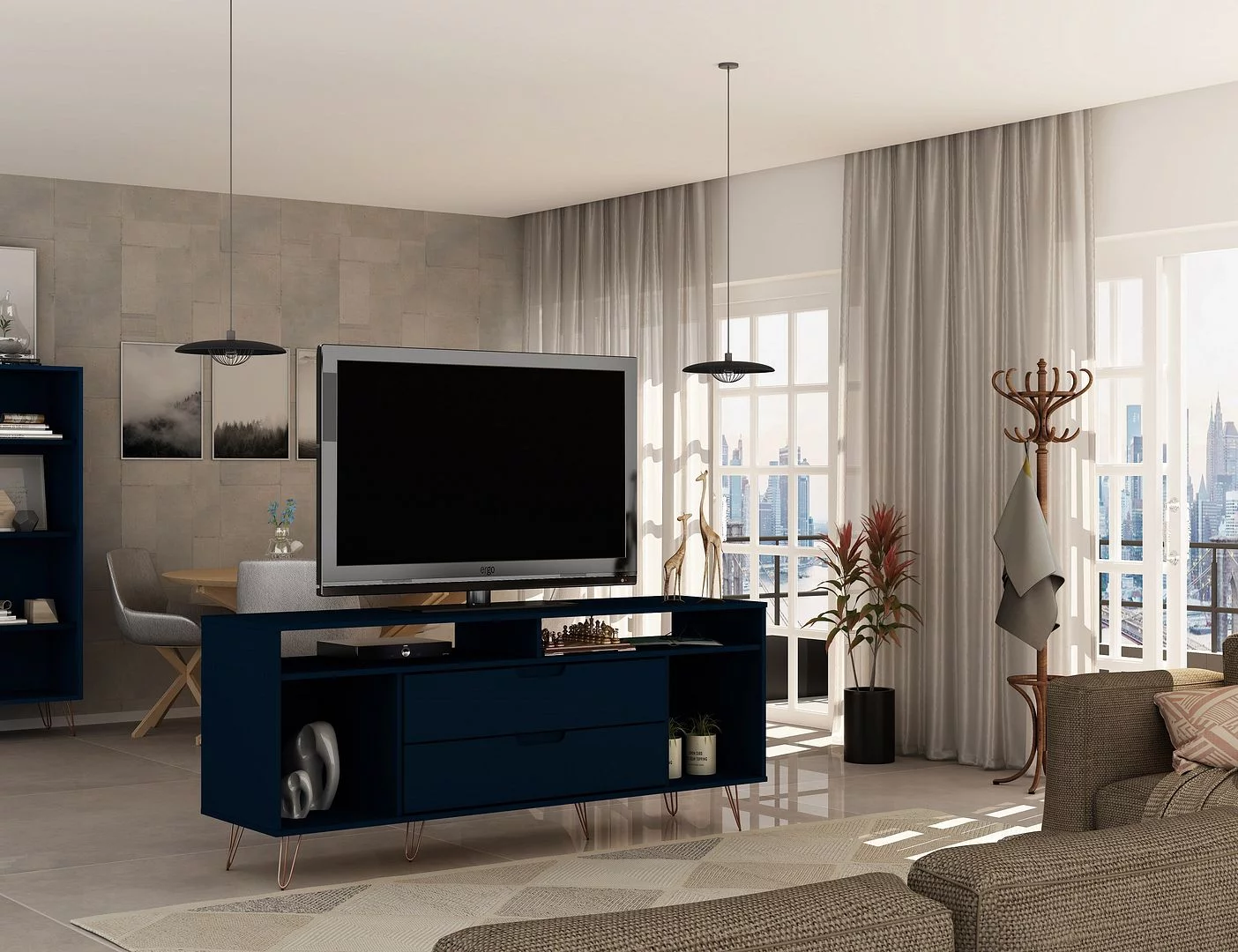 Manhattan Comfort Rockefeller Wood TV Stand for TVs up to 60