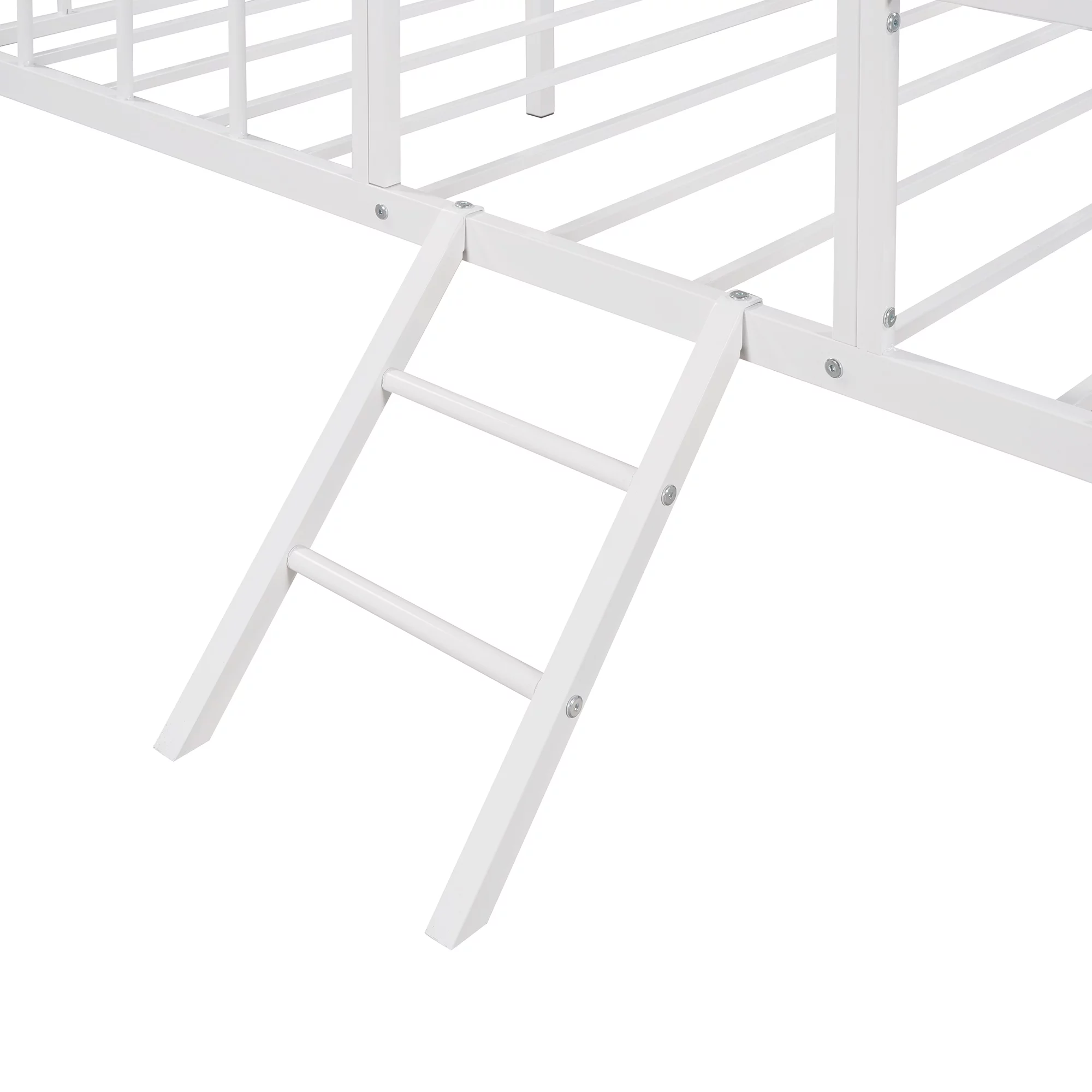 Bellemave Twin House Bed with Rails, Metal Cabin Bed Frame with Ladder, Playhouse Bed for Toddler Kids Boys Girl Teens (Twin Size, White)