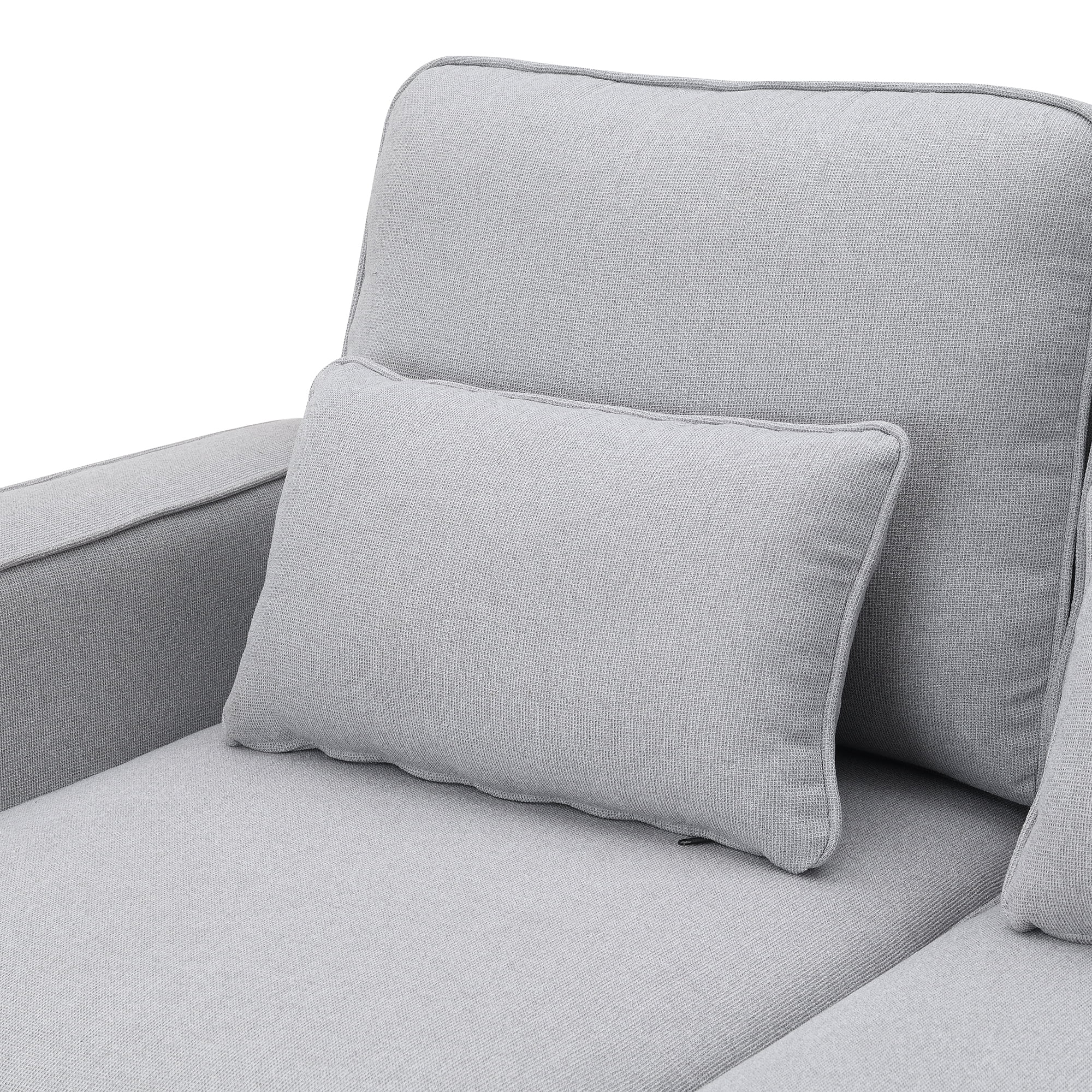 Modern 4 Seater Large Sofa with Console, Linen Fabric Upholstered Couch with USB Charging Ports Cup Holders for Living Room Office