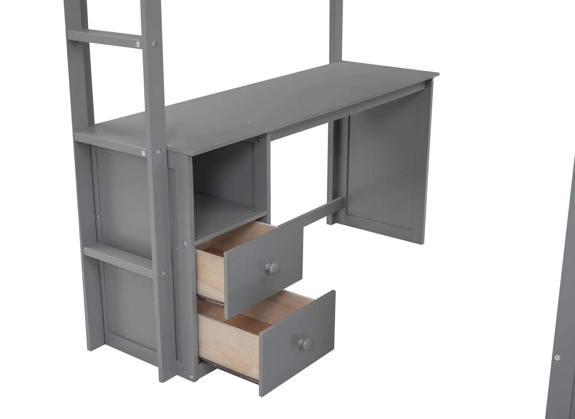 EUROCO Wood Full Size Loft Bed, Storage Desk and Drawers, Wardrobe with Clothes Hanger and Sliding Door for Living Room, Gray