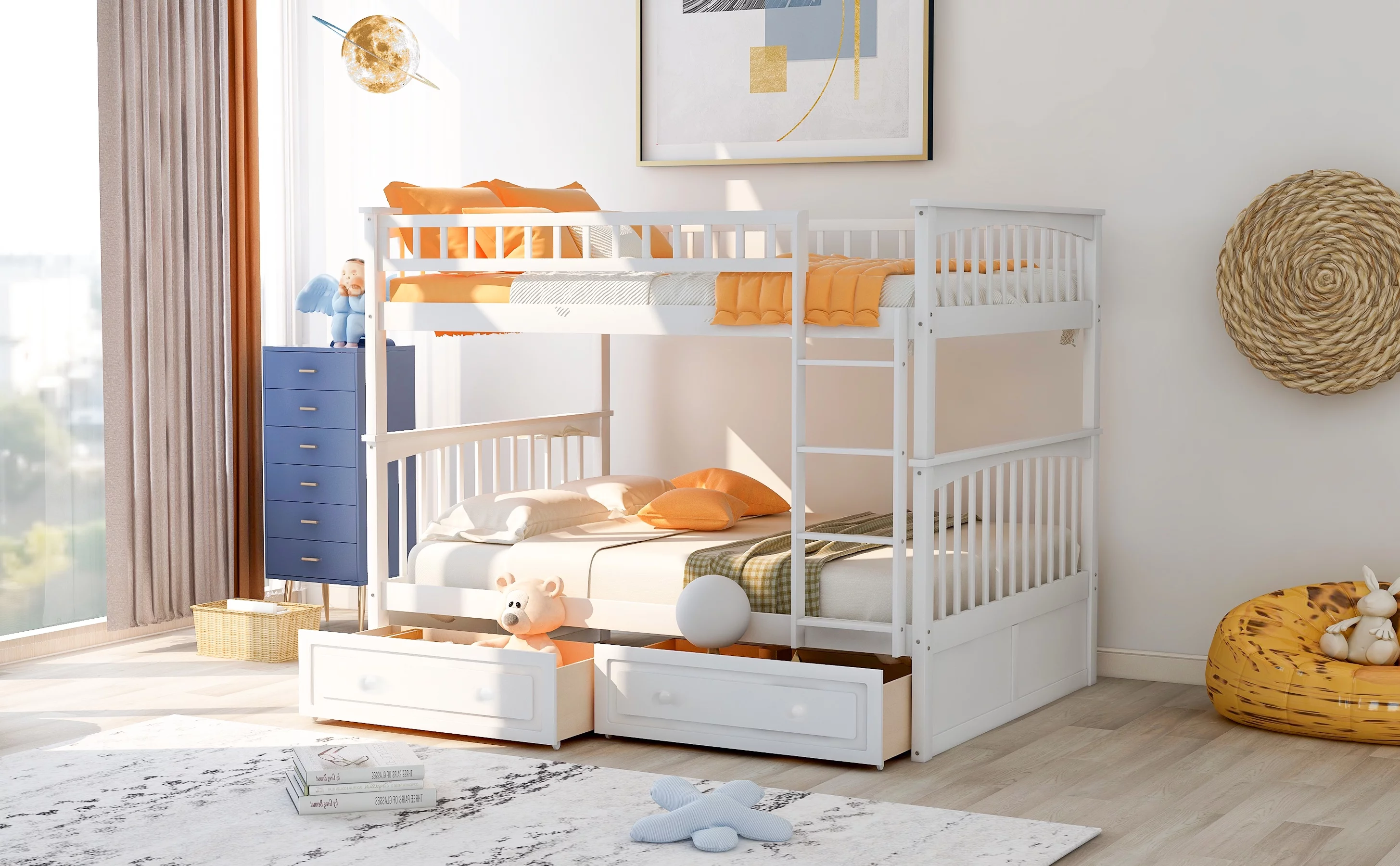 CoSoTower Full Over Full Bunk Bed with Drawers, Convertible Beds, Whit