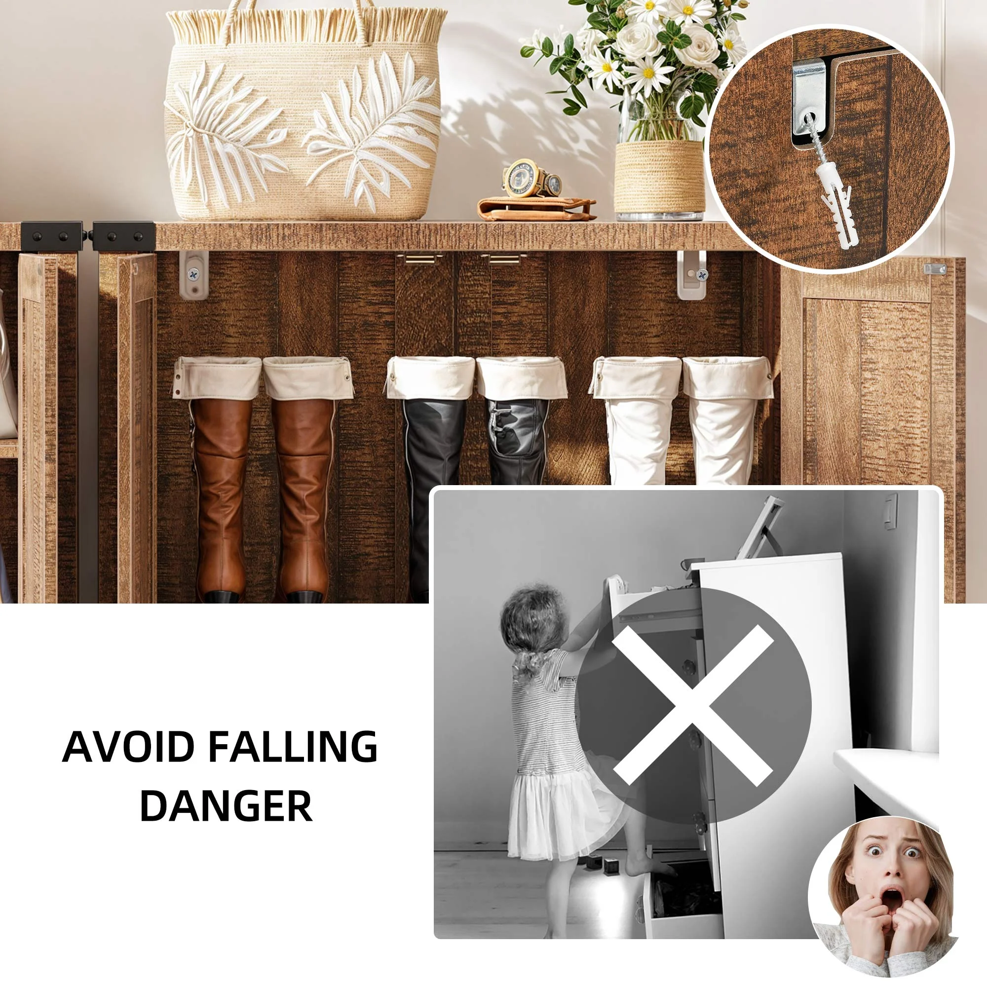 Dextrus Farmhouse Shoe Cabinet with Barn Doors, 5-Tier Wood Shoe Storage Rack Organizer for Entryway/Hallway/Closet, Brown