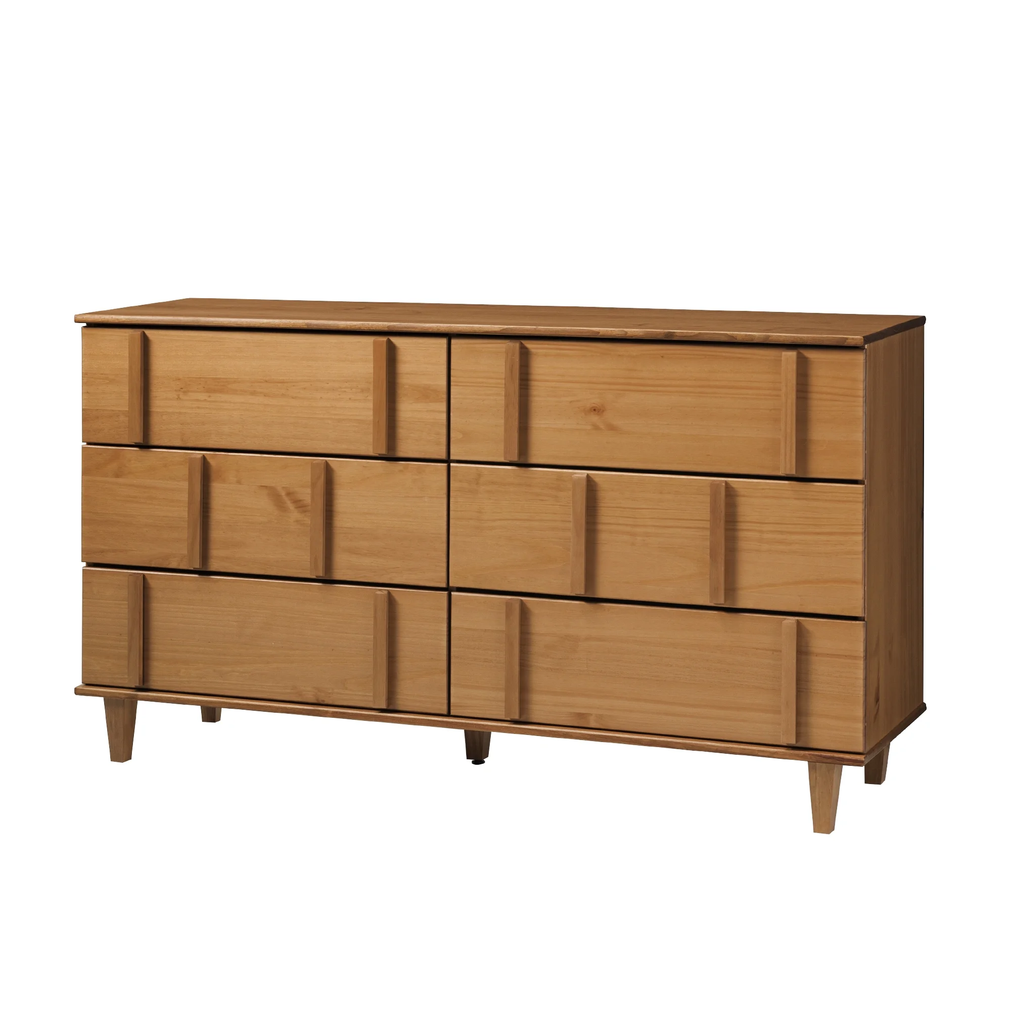 Walker Edison 60” Contemporary Vertical Drawer Pulls Solid Wood Dresser, Caramel