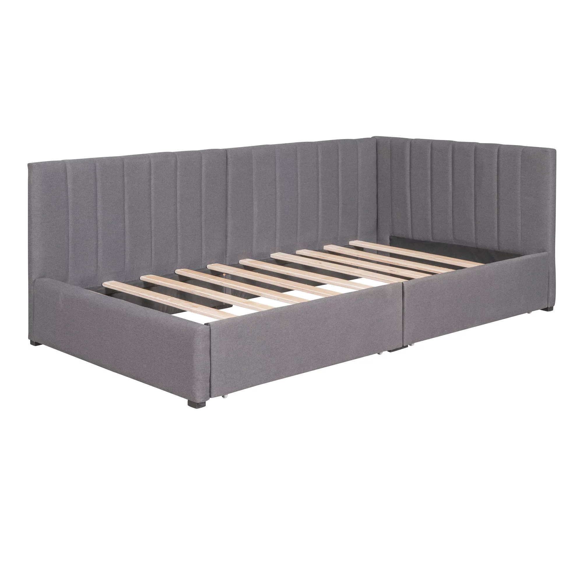 Sesslife Upholstered Daybed with Storage, Twin Size Linen Upholstered Sofa Bed Frame with 2 Drawers, No Box Spring Needed, Modern Twin Daybed for Bedroom Living Room, Gray