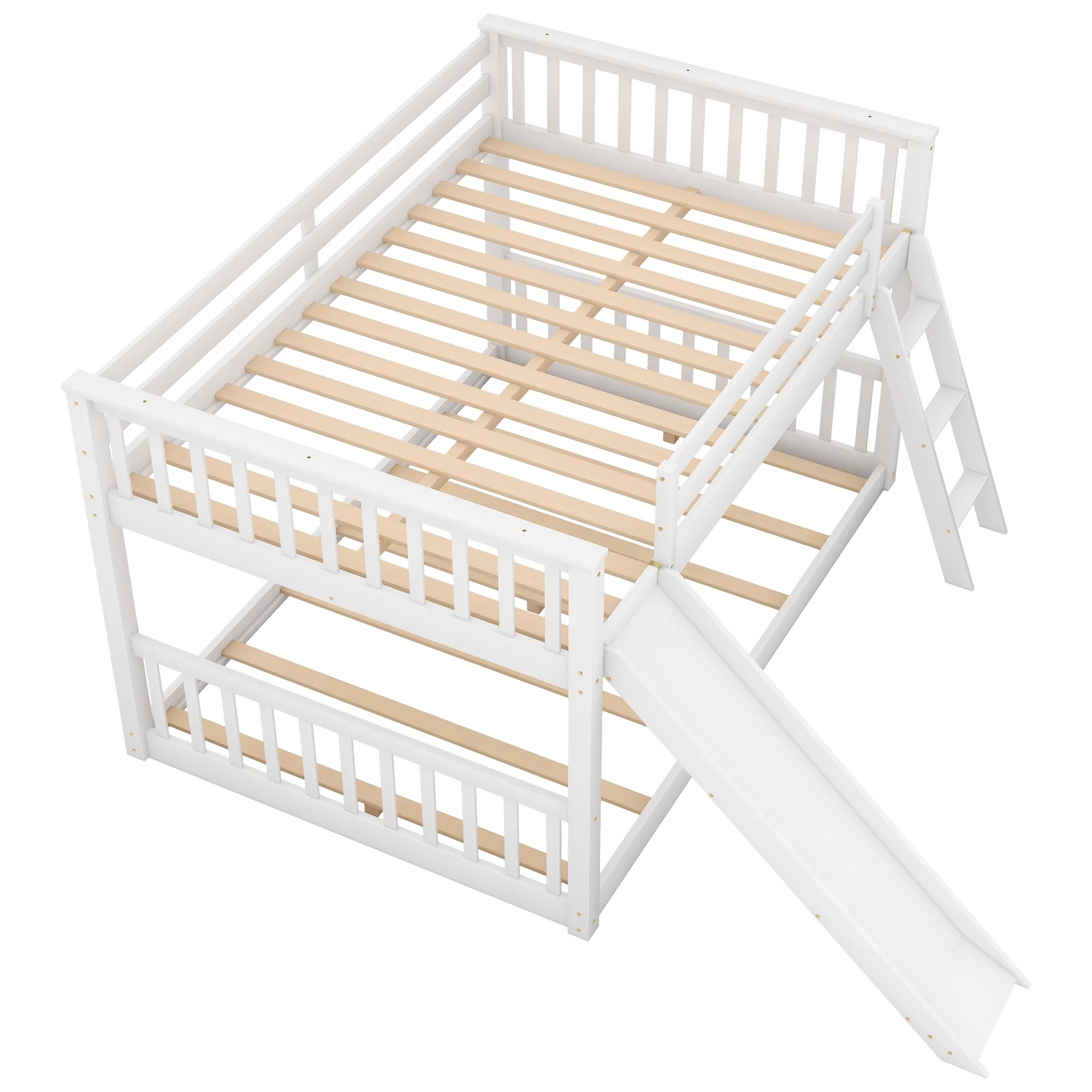 Hombay Low Full Over Full Bunk Bed with Convertible Slide and Ladder, Wood Slat Bed Frame for Child Kids
