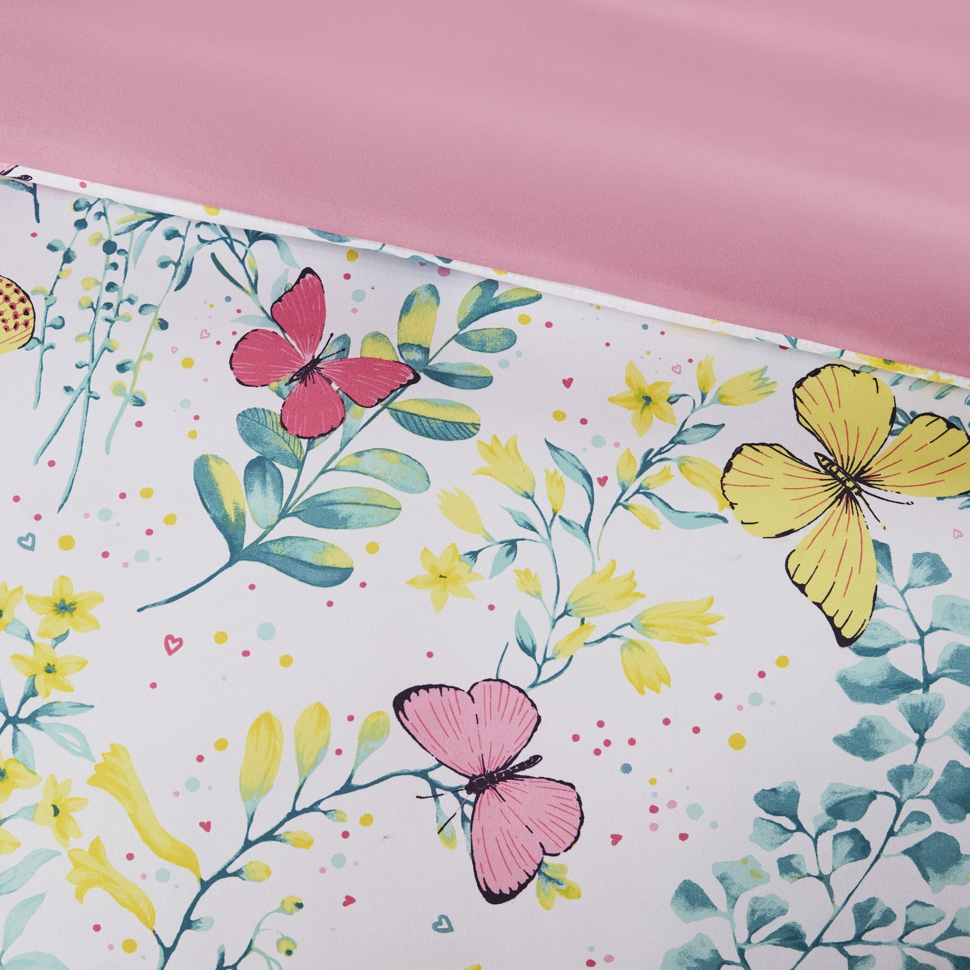 Mi Zone Kids Full/Queen Girl Comforter Set with Decor Pillow Pink Floral Butterfly All Season Kids Bedding 4Pcs