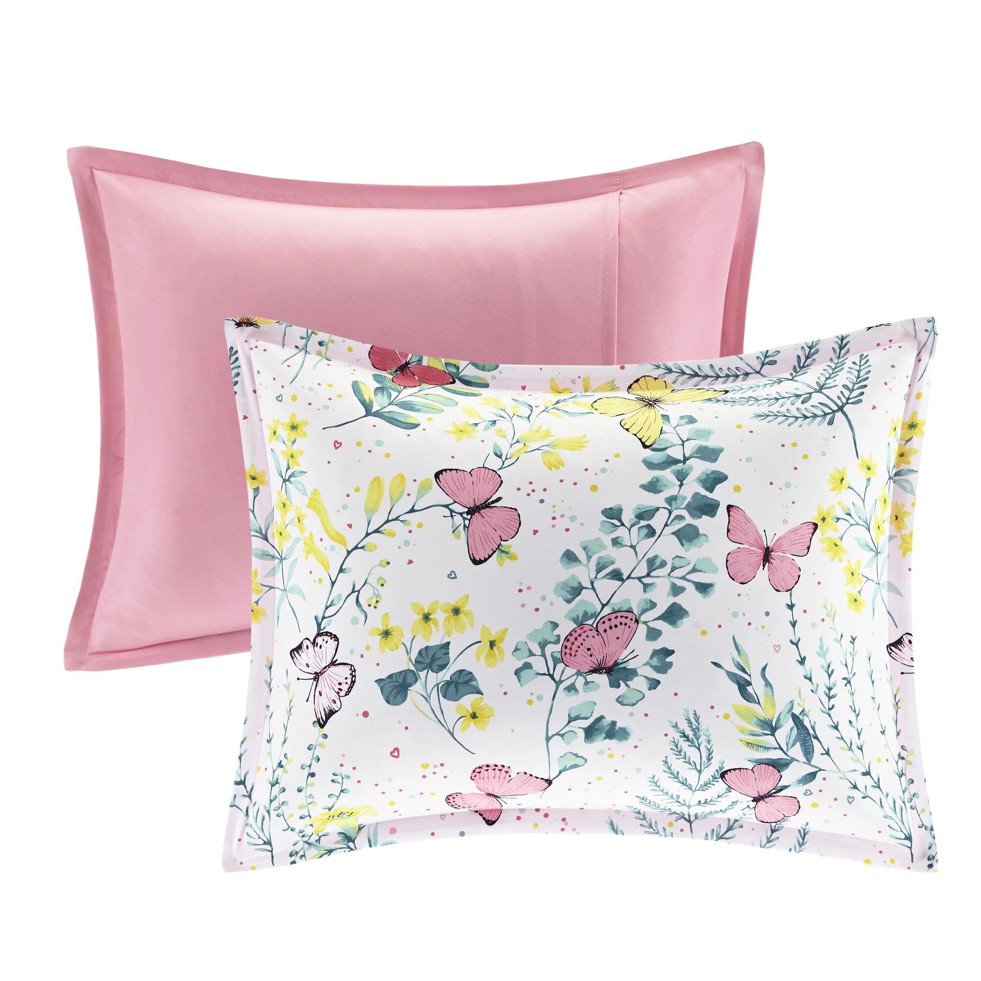 Mi Zone Kids Full/Queen Girl Comforter Set with Decor Pillow Pink Floral Butterfly All Season Kids Bedding 4Pcs