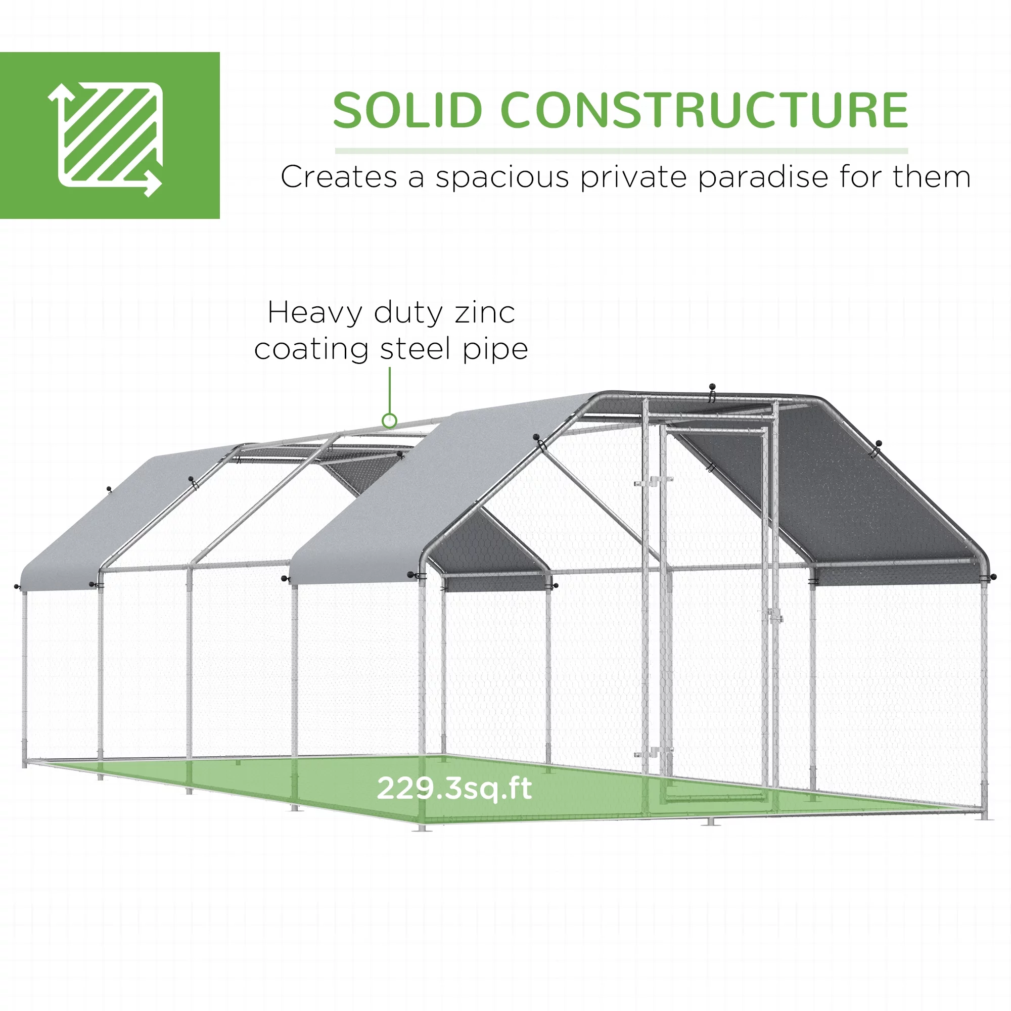 PawHut Large Metal Walk-In Chicken Coop Run Cage w/ Cover Outdoor