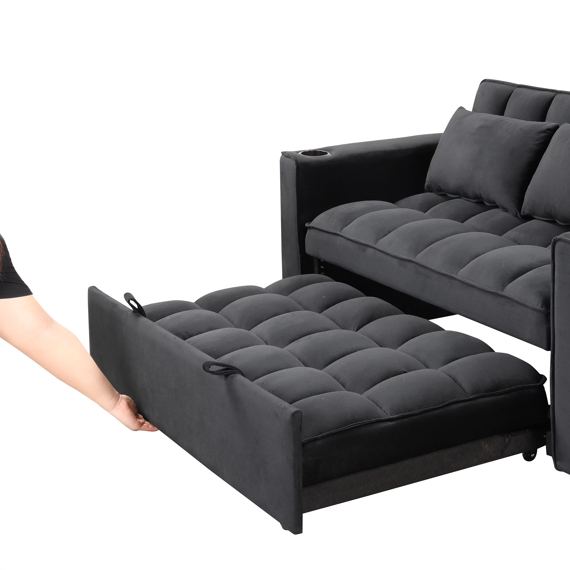 Hombay Modern Convertible Sleeper Sofa Bed, Folding Futon Couch Loveseat with Cup Holder and USB Charging Ports for Living Room Bedroom Apartment
