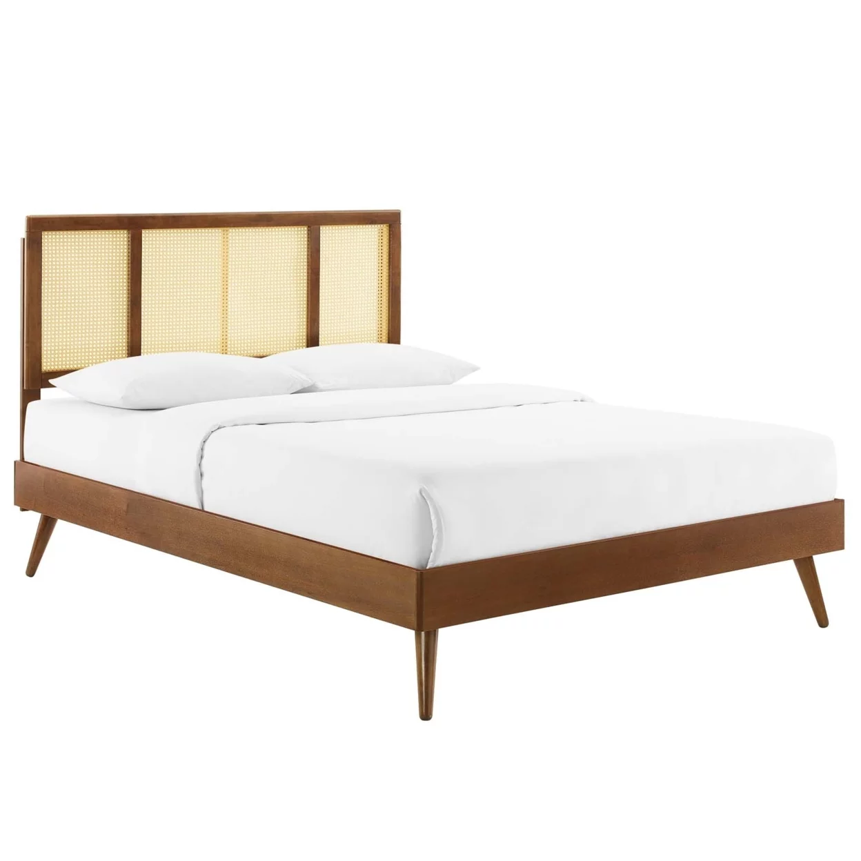 Kelsea Cane and Wood King Platform Bed With Splayed Legs Walnut