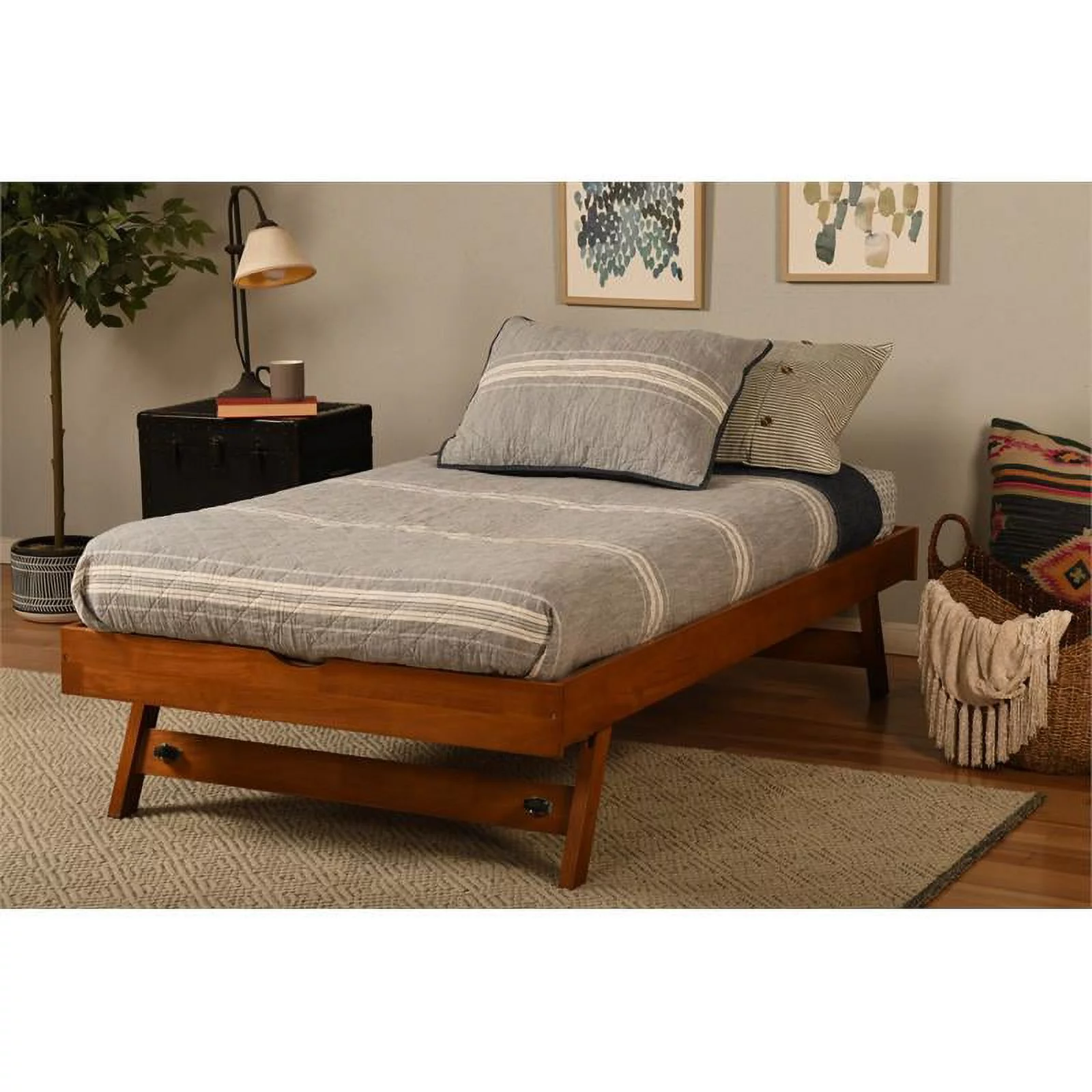 Bowery Hill Modern Wood Twin-size Pop Up Bed with Brown Frame