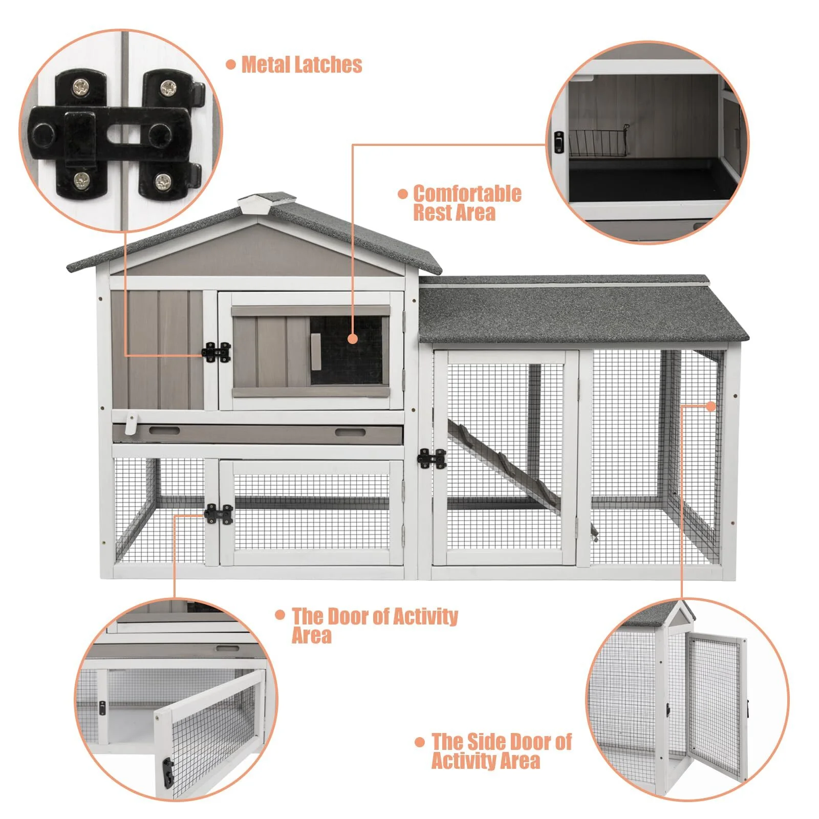 PETSCOSSET Rabbit Hutch Indoor Outdoor 66.9