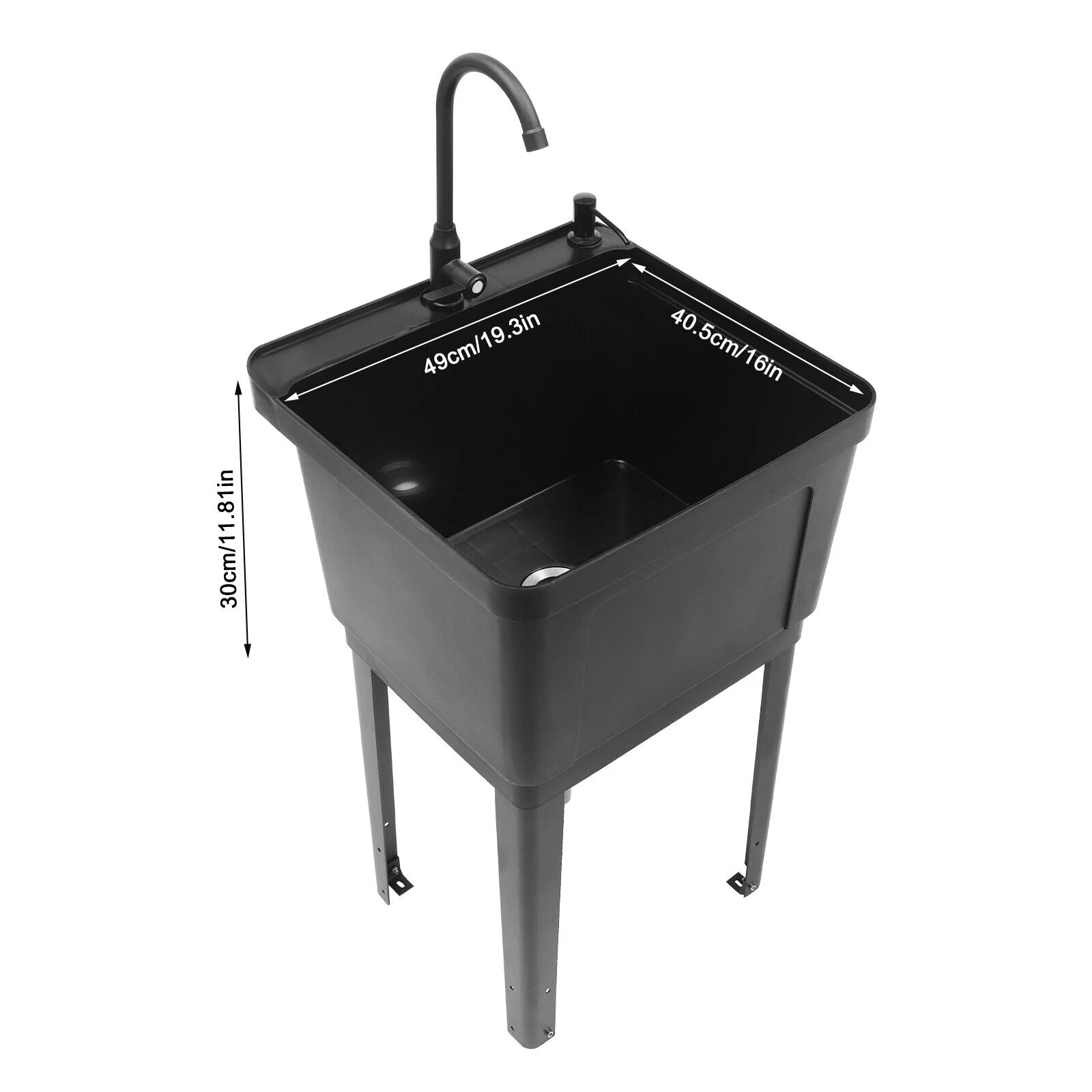 Black/White Laundry Utility Sink Tub Sink Freestanding Wash Station with Faucet White/Black