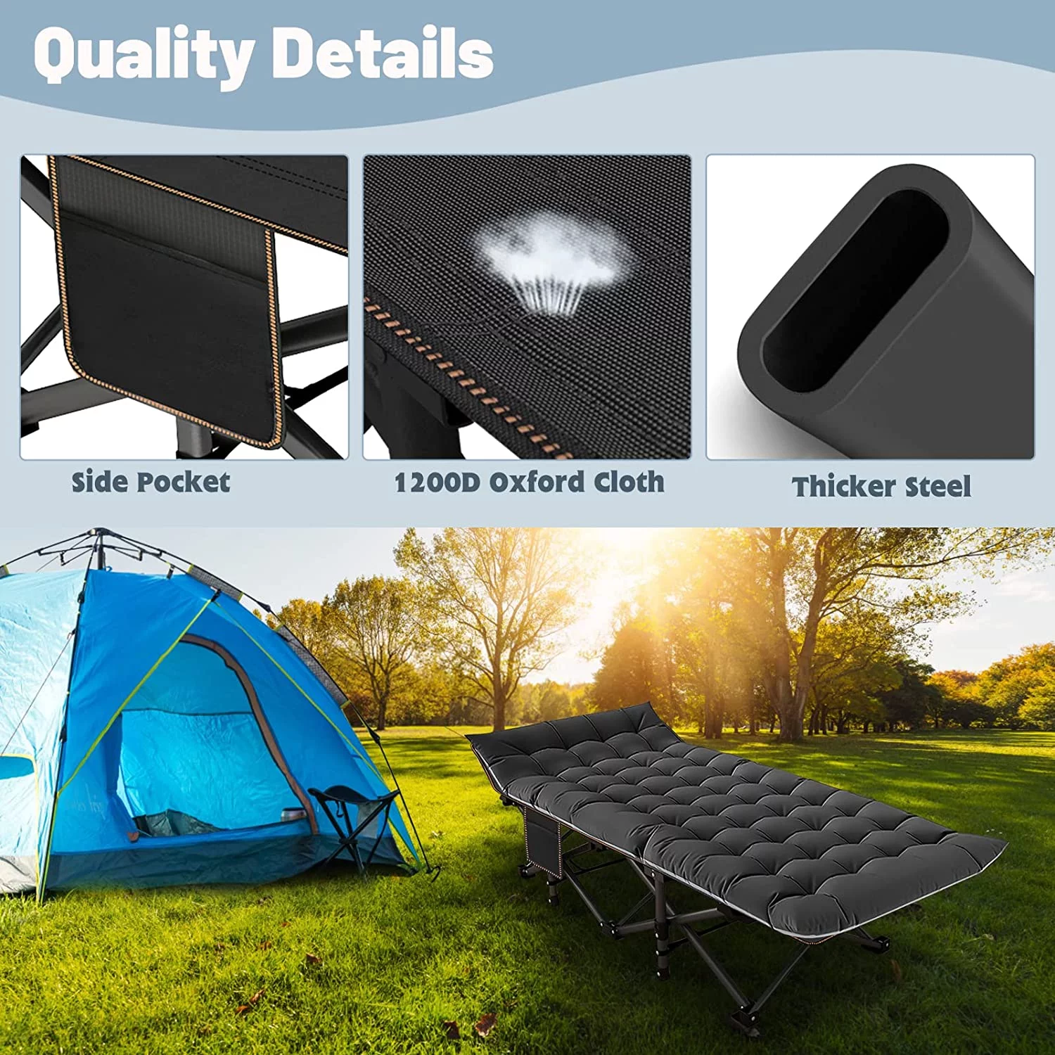 ABORON Oversized XL Folding Sleeping Cots for Adults, 900lb Loading Double-Layer 1200D, Heavy Duty Guest Bed W/Mattress & Carrying Bag