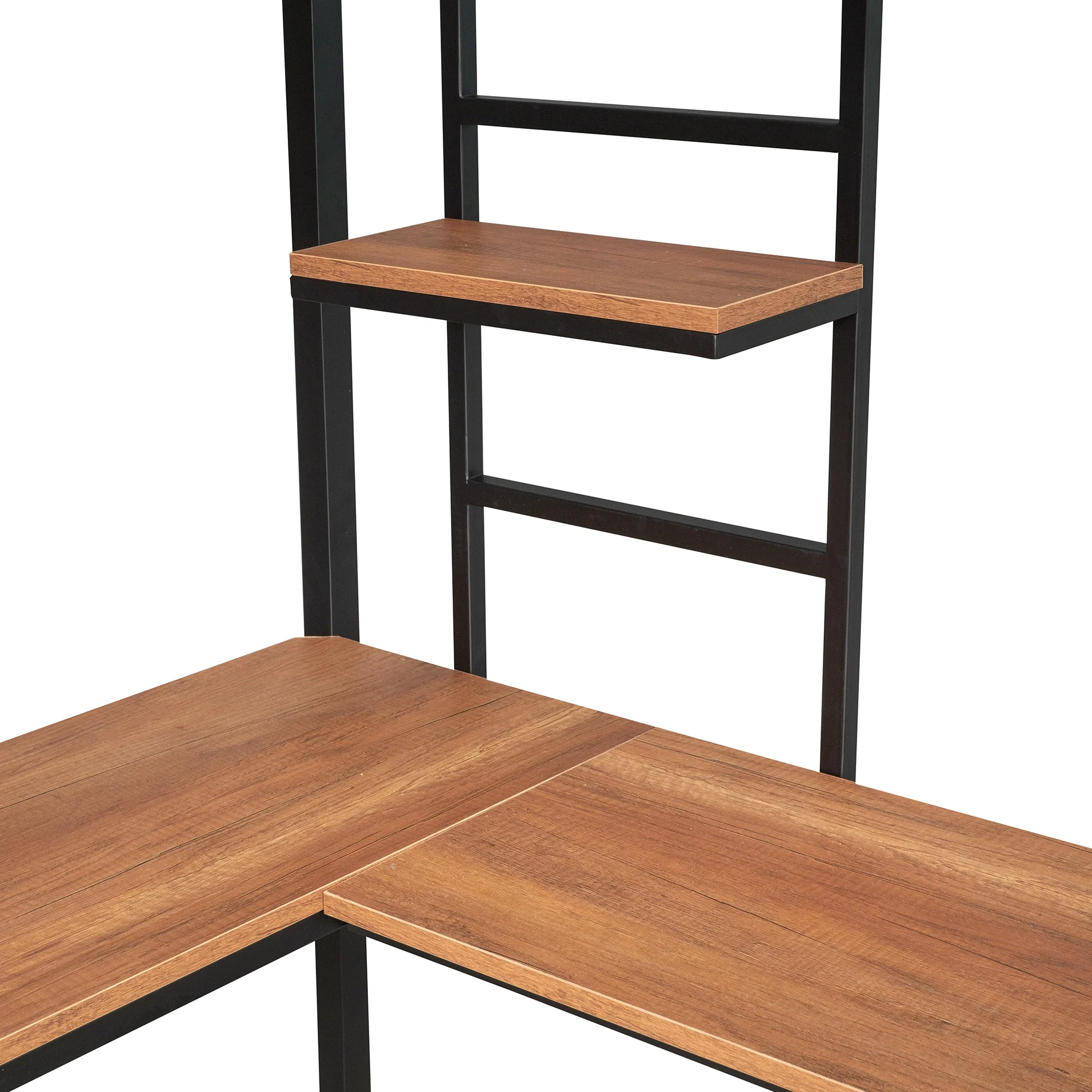 Bellemave Twin Metal Loft Bed with L-Shape Desk and Shelve,Sturdy Metal Loft Bed Frame with Guardrail for Kids,Teens, Black