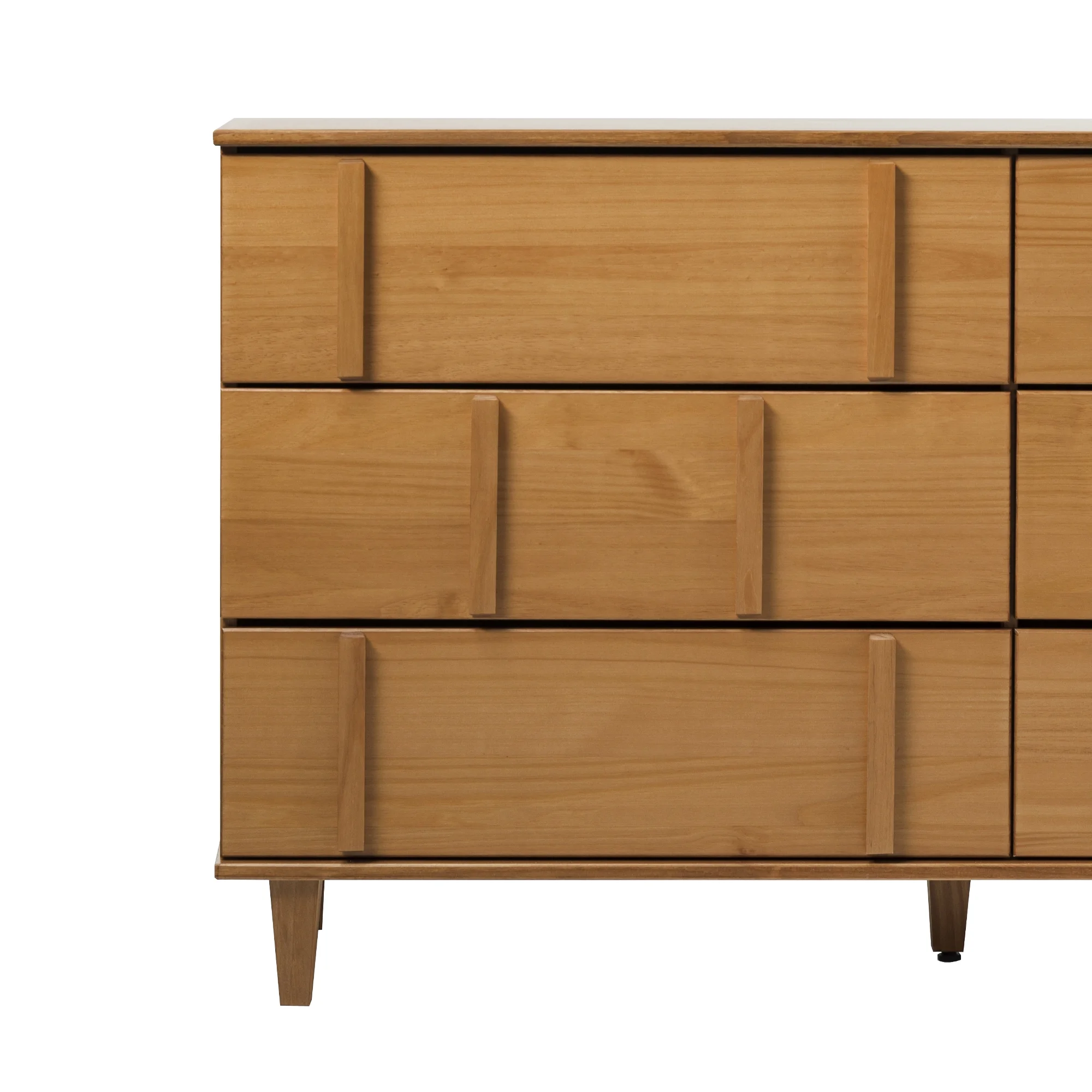 Walker Edison 60” Contemporary Vertical Drawer Pulls Solid Wood Dresser, Caramel
