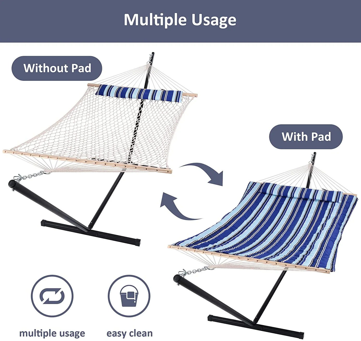 SUNCREAT Outdoor Two Person Hammock with Steel Stand Heavy Duty for Camping,  Max 475lbs Capacity, 76