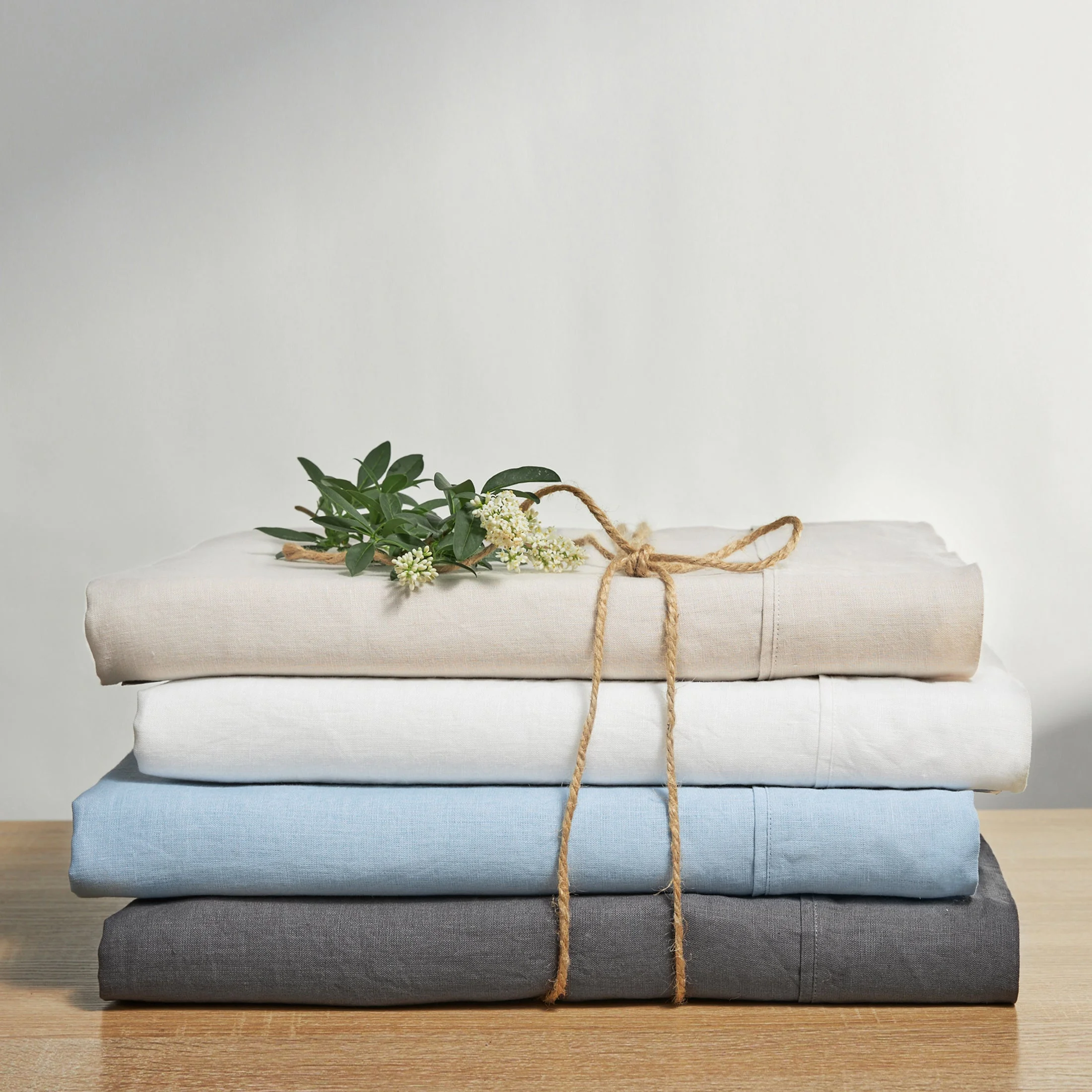 Mellanni 100% Flax Linen 4-Piece 135 GSM Gray Linen Sheet Set, King - Deep Pocket