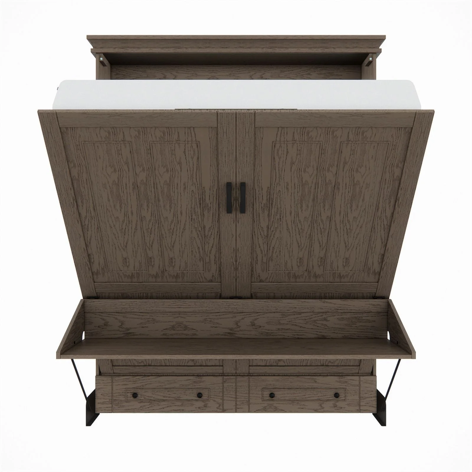 RoomAndLoft Windsor Queen Size Solid Wood Murphy Wall Desk Bed in Gray