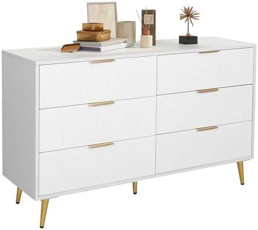 YFENGBO 6 Drawers Dresser for Bedroom White Long Dresser Organizers Chests of Drawers with  Wide TV Dresser Stand for up to 55" for Closet  Bedroom  Hallway  Entryway