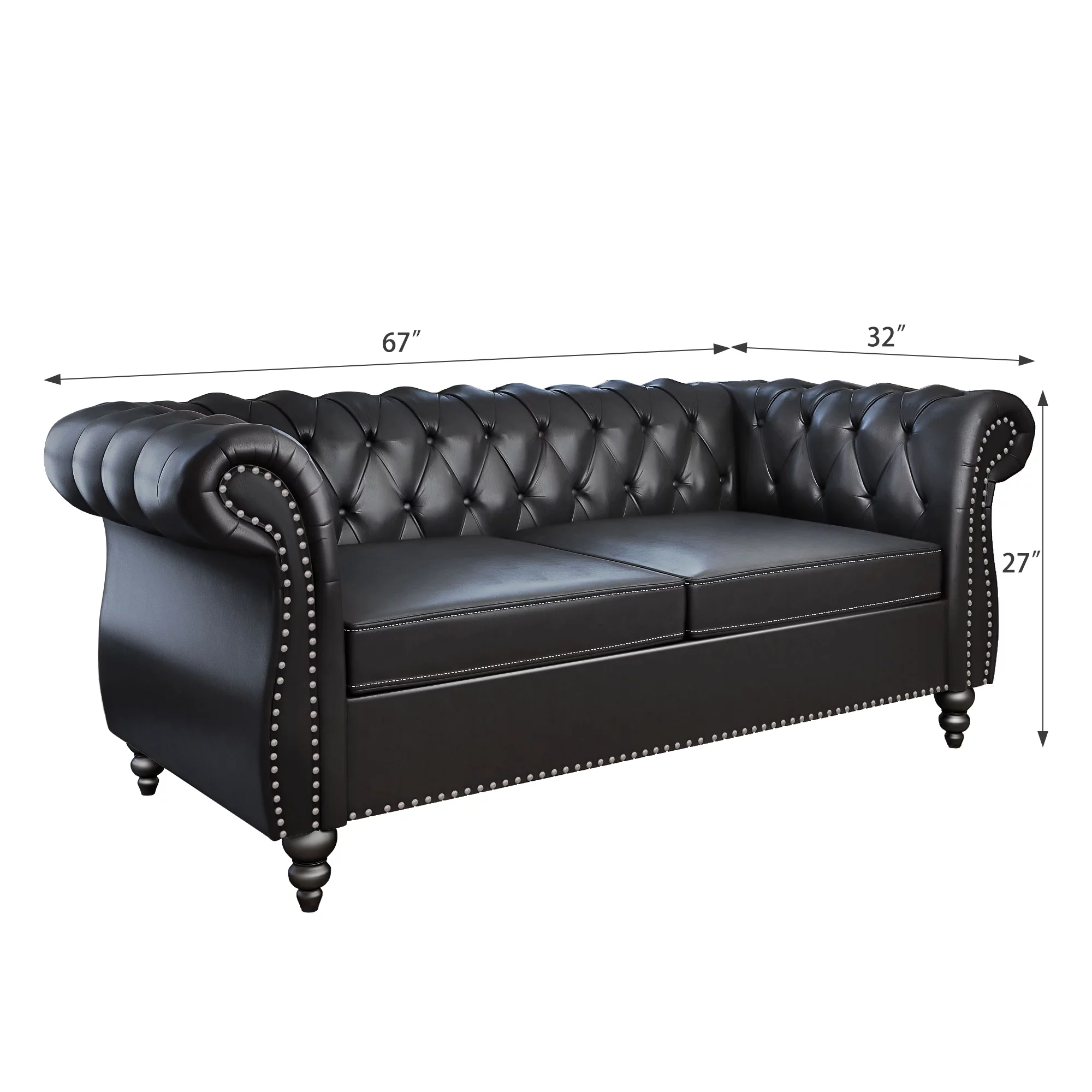 Yocwo Faux leather Couches Set for Living Room,3 Piece Sofa with Including Three Seat Sofa, Loveseat and Single Chair for Apartment Furniture Set (Black)